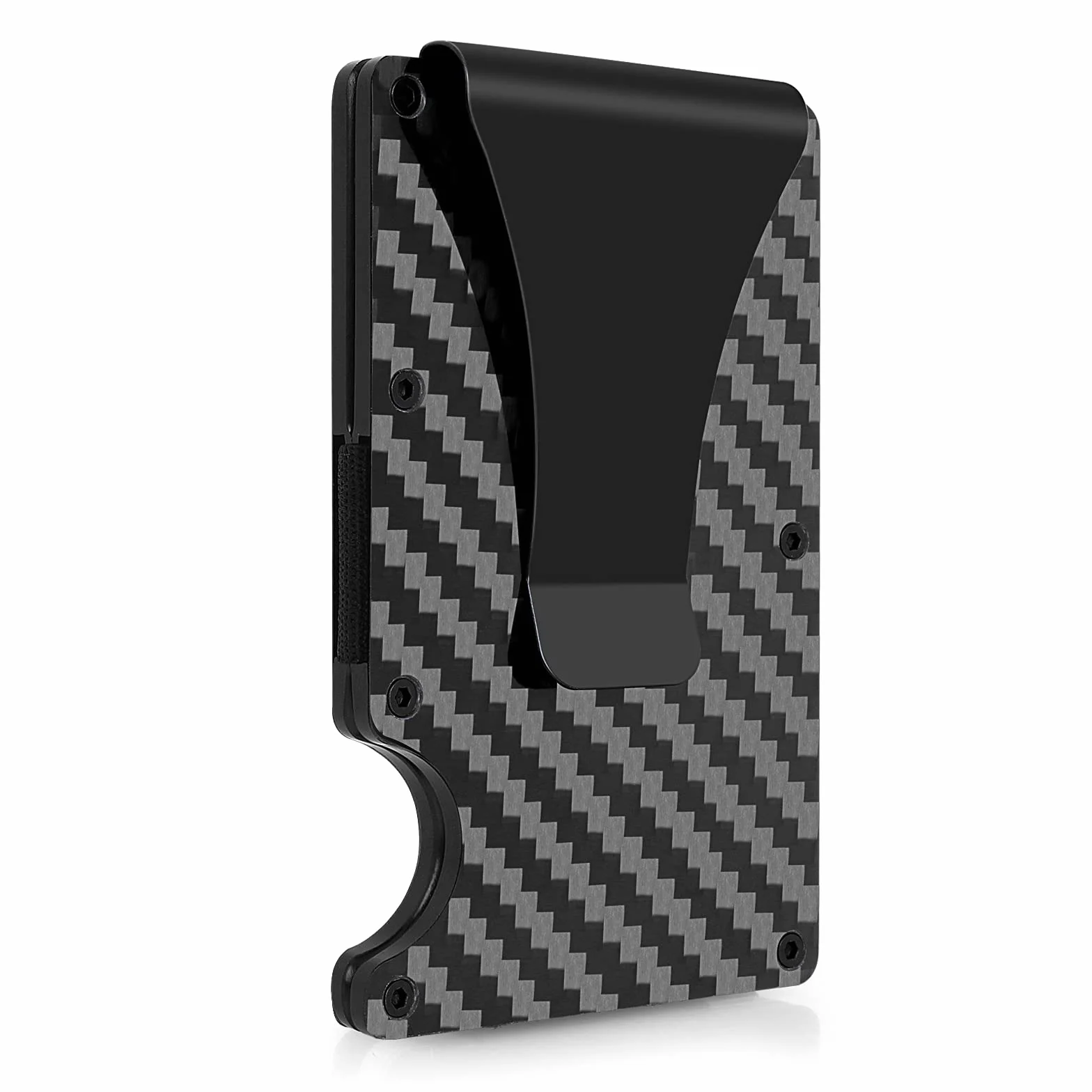 Molain Portfel z włókna węglowego RFID, aluminiowy uchwyt na karty, Czarny Carbon