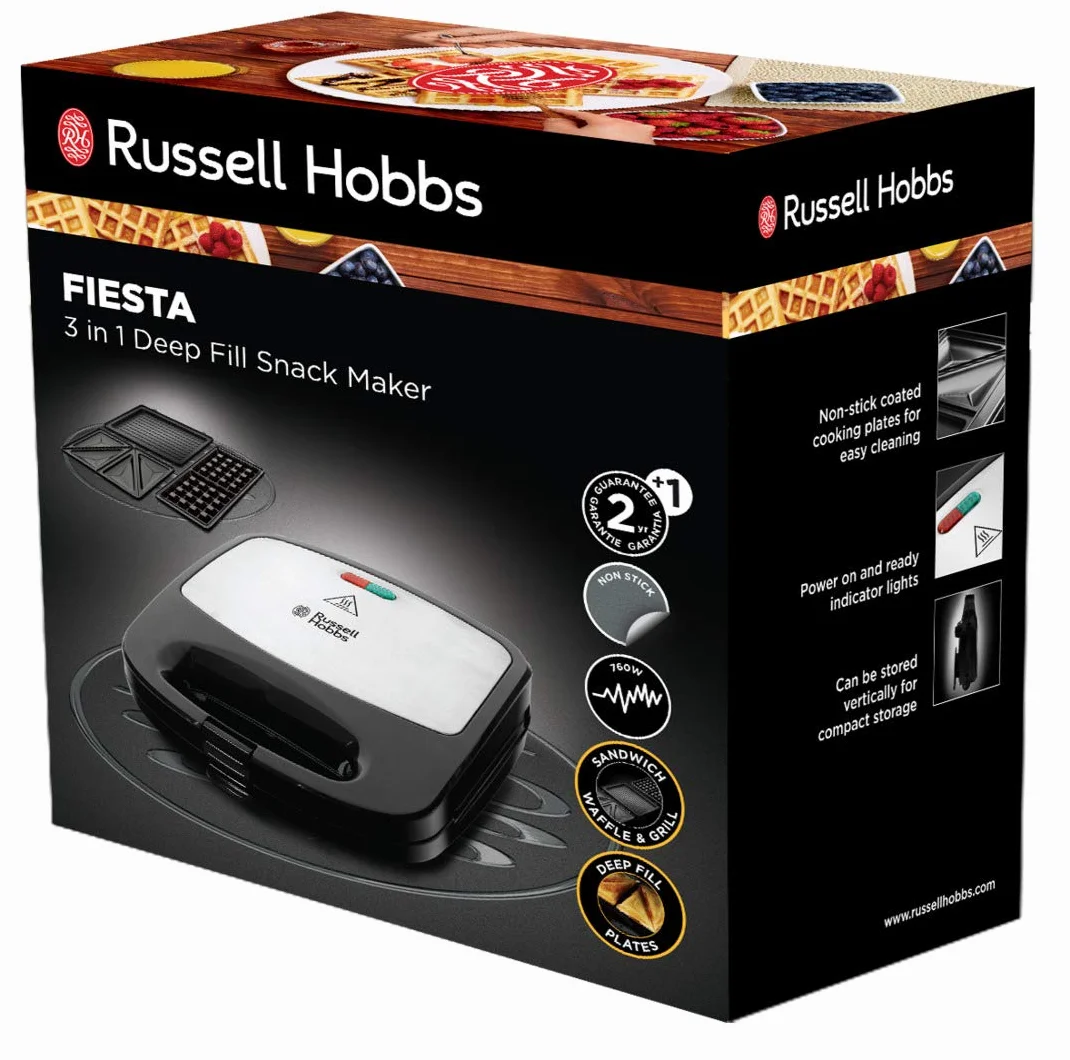 Russell Hobbs opiekacz do kanapek 3w1 (opiekacz, gofrownica, grill), moc 760W, możliwość mycia płyt w zmywarce (możliwość rozbudowy: Cake Pop, Mini Donut, Churros) Fiesta 24540-56