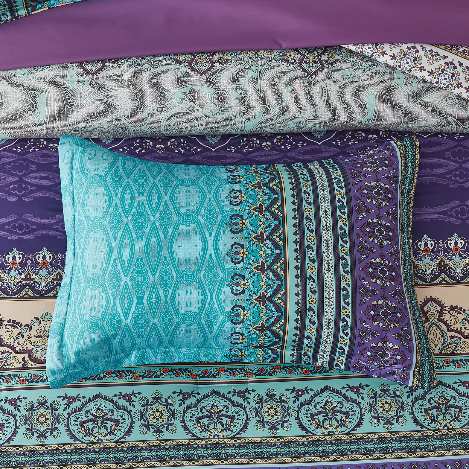 Zestaw pościeli Boho 8-częściowy king-size Aqua Paisley mikrofibra