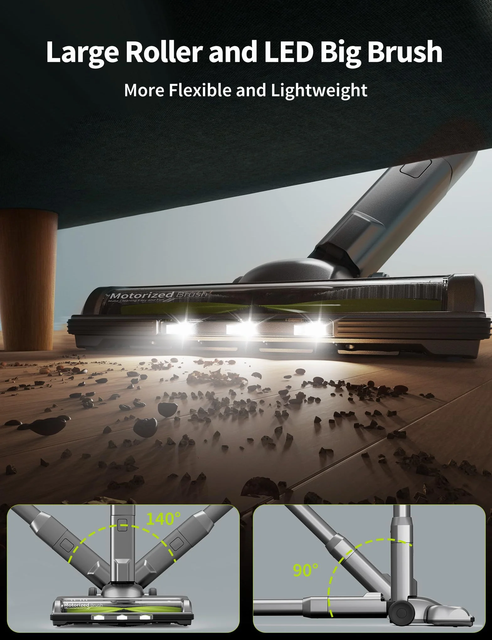 Kalado Odkurzacz Bezprzewodowy, 26Kpa Odkurzacze Pionowe, 40Min Odłączana Bateria, Bezszczotkowy Silnik 250W, 6 w 1 LED Odkurzacz do Sierści Zwierząt Domowych Dywan Podłoga Samochodu(2 Lata Gwarancji)