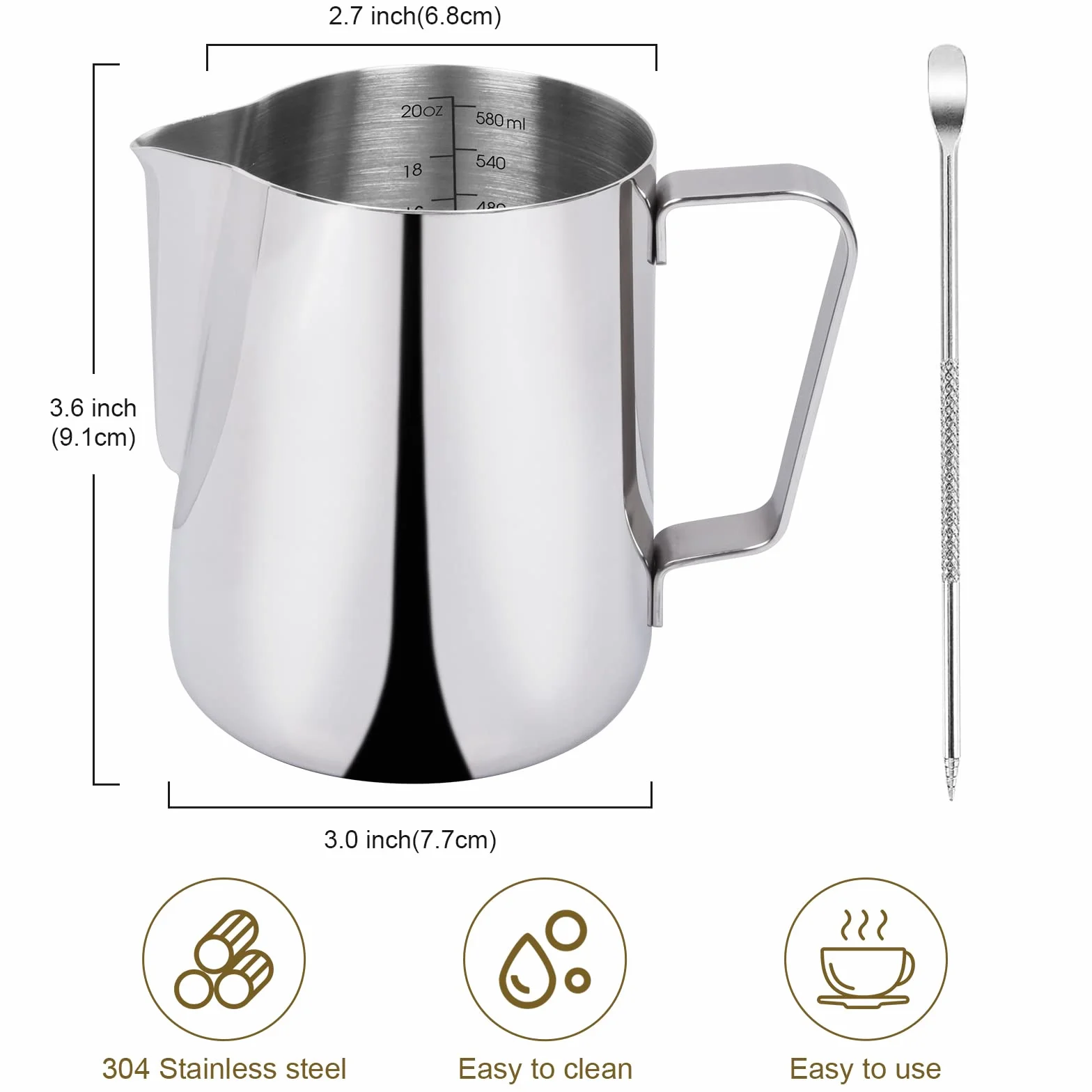 Dzbanek do spieniania mleka ze stali nierdzewnej 350 ml do espresso latte cappuccino