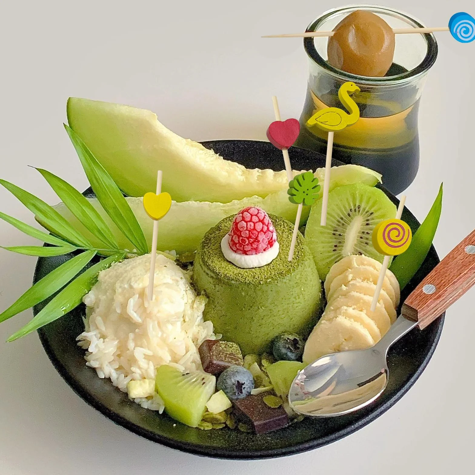 100 sztuk wykałaczek na imprezy, wykałaczki do aperitifu, dekoracje szpikulców koktajlowych, 12 cm długie drewniane wykałaczki do koktajli, owoców, przekąsek na przekąski, napoje, ciasta