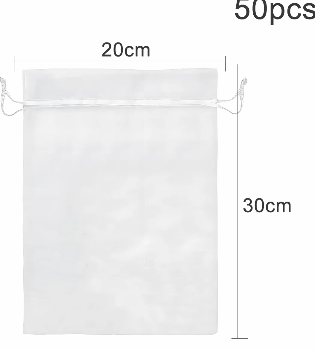 DAHI 50 sztuk duże torby z organzy 20 x 30 cm, białe woreczki na prezenty z organzy, woreczek z tiulu Confetti, na biżuterię, ślub, imprezę, prezent na Boże Narodzenie