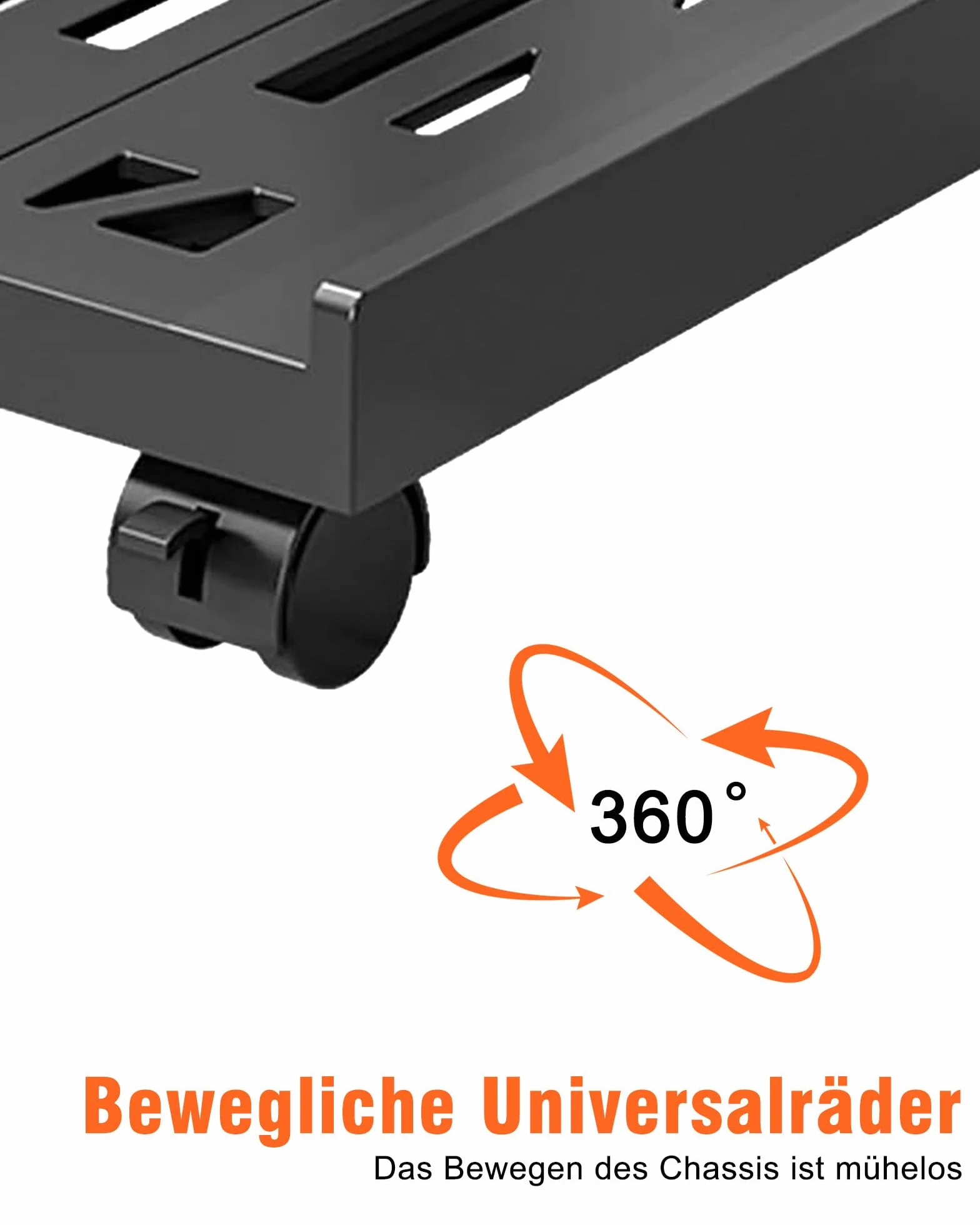 Stojak na komputer z kółkami, regulowany uchwyt CPU, wózek pod biurko, uniwersalny do PC (czarny)