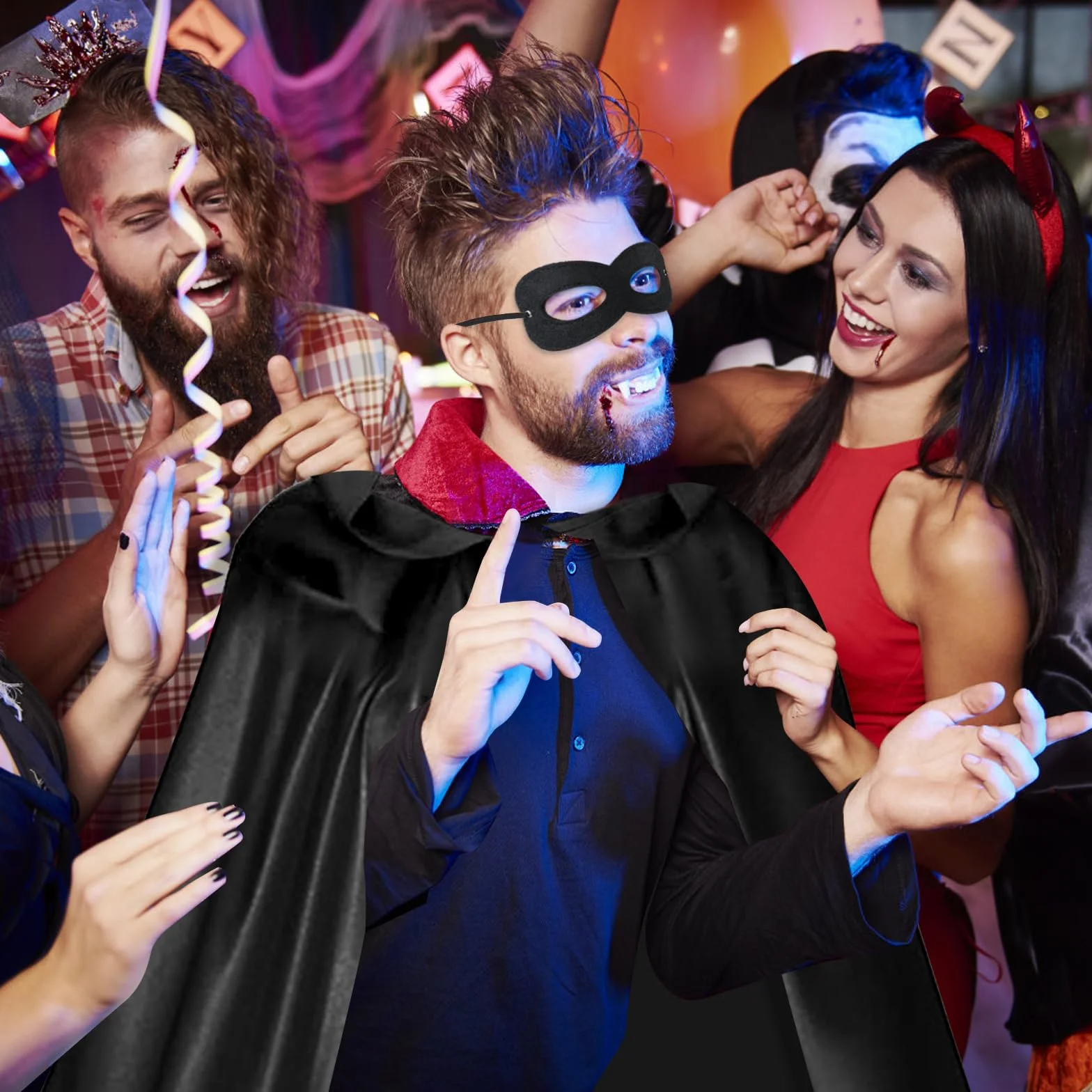 AKONE Peleryna na Halloween z kapturem, unisex, czarna, na Halloween, zestaw dla dorosłych, kostium wampira, kostium na Halloween, średniowieczny szlafrok, 180 cm