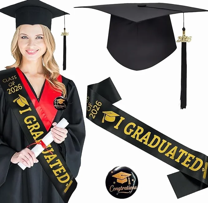 3-teiliges Abschluss Set: Doktorhut als Haarreif mit Schärpe & Abzeichen, verstellbarer Graduation Hat, ideal als Bachelor Abschluss Geschenk für Abschlussfeier, Mottoparty & Hochzeit