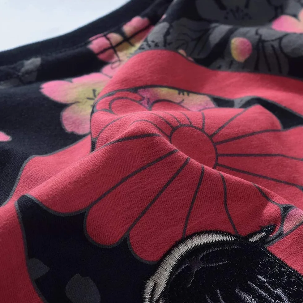 BaronHong Luźny wzór graficzny bawełniany t-shirt męski krótkie rękawy