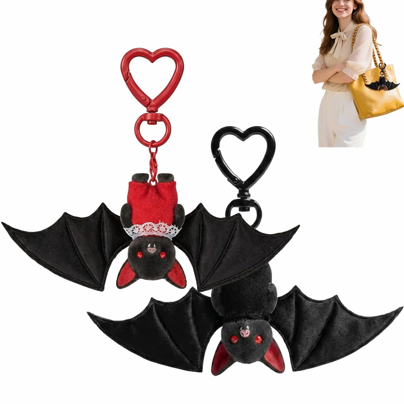 Uroczy nietoperz pluszowy brelok dla niemowląt, gotycki 2 w 1, przekształcany czarny/czerwony, puszysty nietoperz, torebka, zawieszki, kawaii, breloczek na Halloween, prezenty dla miłośnika nietoperzy