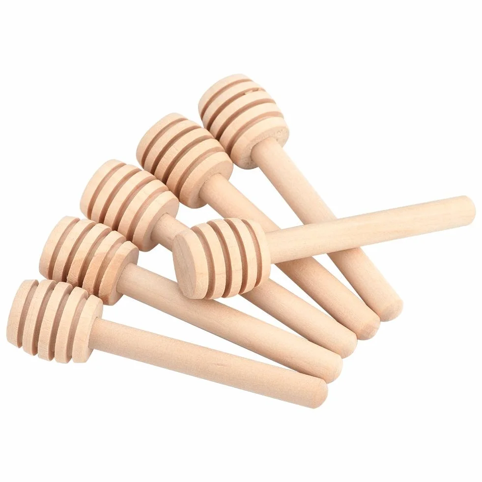 50 sztuk/zestaw gospodarstwa domowego drewniane przenośne mini dżem miód czerpak słoik dozowanie zbieranie mieszanie kij Mino dozowanie mżawka miód (8 CM)