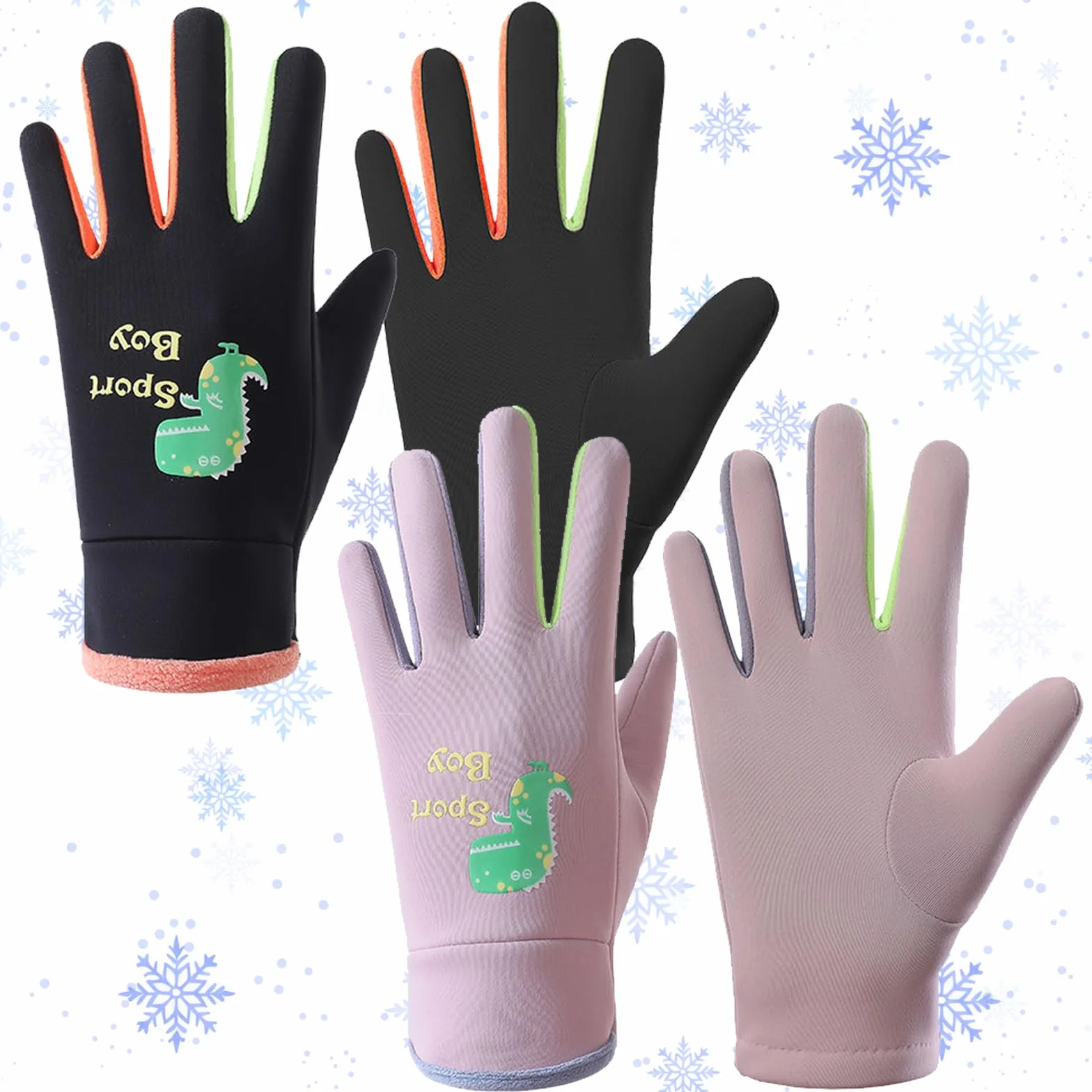 2 pary dziecięcych rękawic narciarskich, termicznych, dla dzieci, na zimę, wodoodporne i wiatroszczelne, do jazdy na snowboardzie, jazdy na nartach, jazdy na rowerze, dla dziewcząt