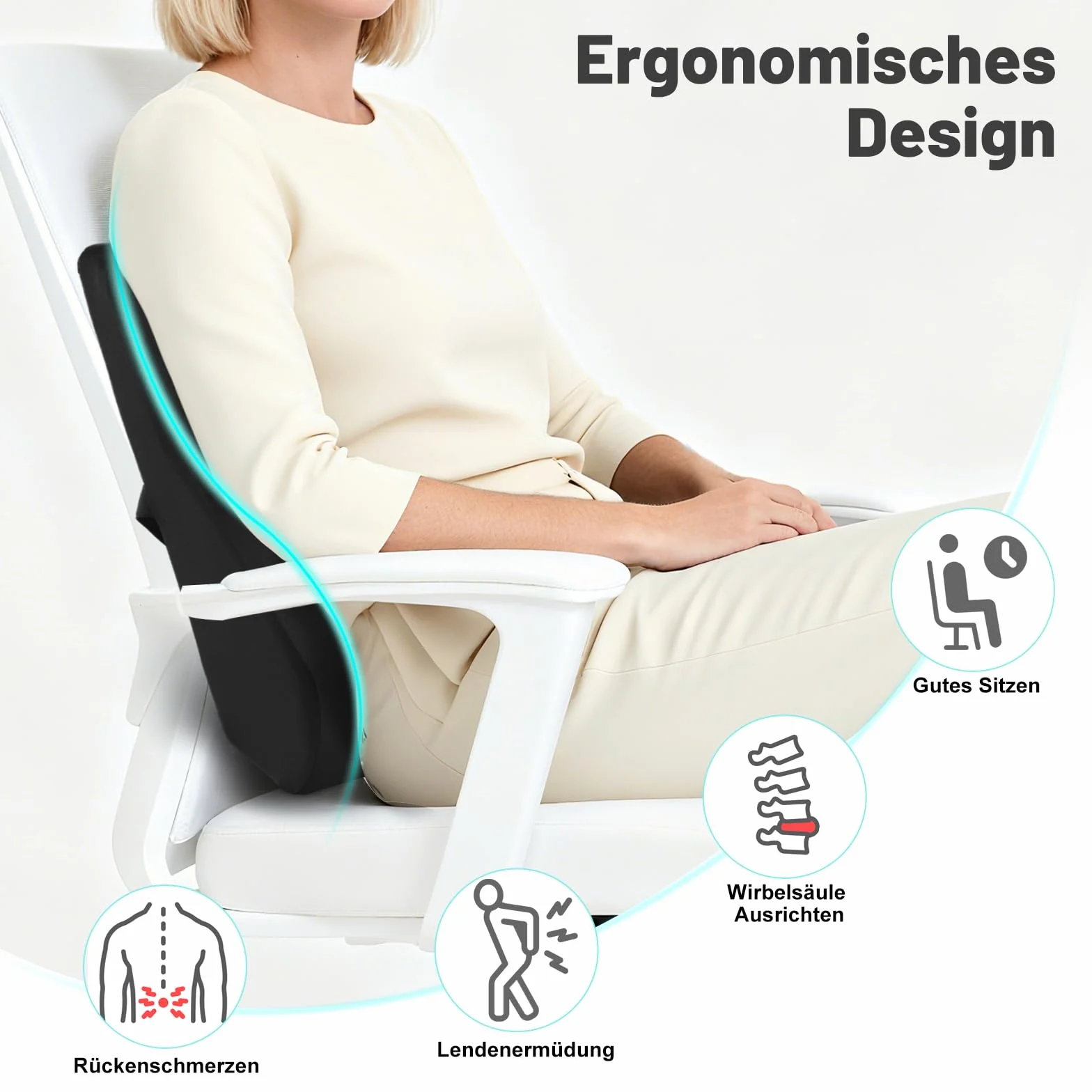 Poduszka lędźwiowa do samochodu, poduszka lędźwiowa krzesło biurowe z pianki pamięciowej, ergonomiczna poduszka na plecy, podparcie lędźwiowe do samochodu, krzesło, podróż, czarna