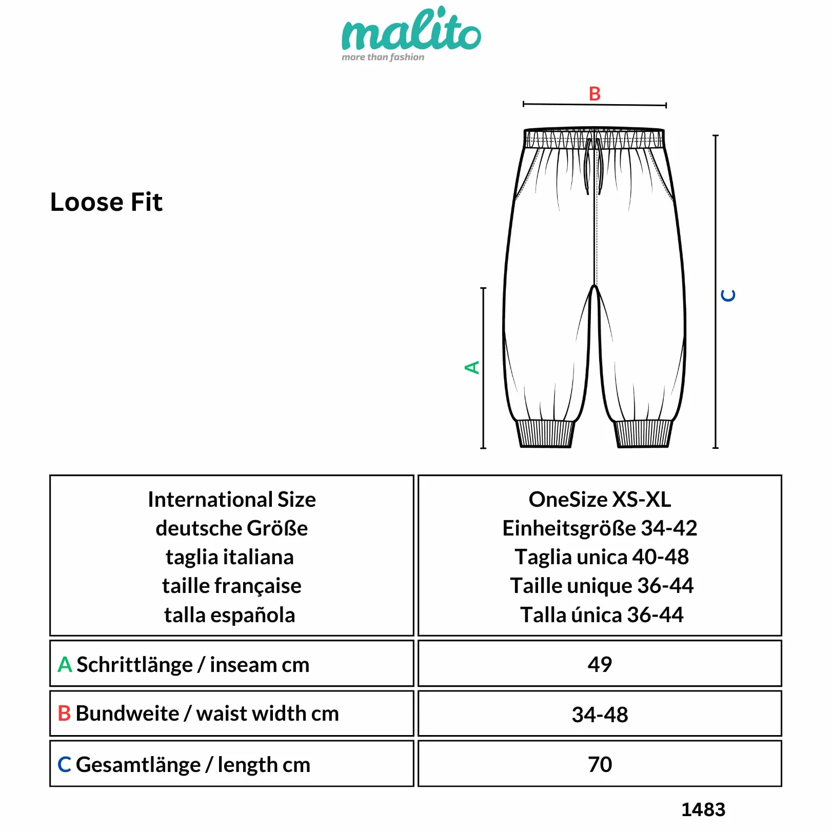 Malito – damskie spodnie haremki – czółenka z bawełny – krótkie spodnie materiałowe na lato – spodnie pluder Capri do tańca, relaksu i jogi – spodnie do kolan 1483 (OneSize XS-XL)