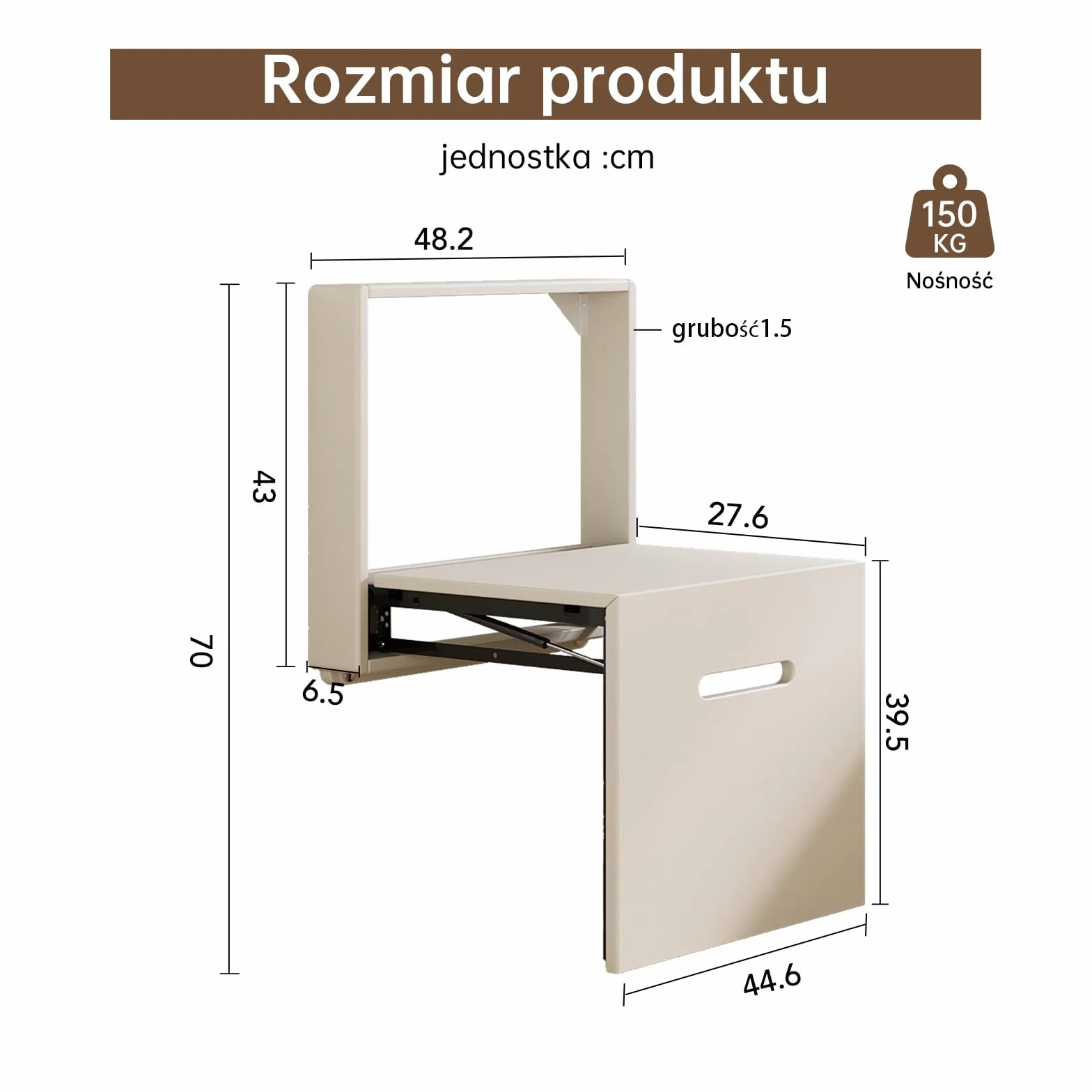 Nowoczesne krzesło ścienne składane, oszczędzające miejsce – praktyczne siedzisko do przedpokoju, korytarza, kuchni, balkonu i łazienki, kompaktowe składane krzesło do domu, mieszkania i biura, biały
