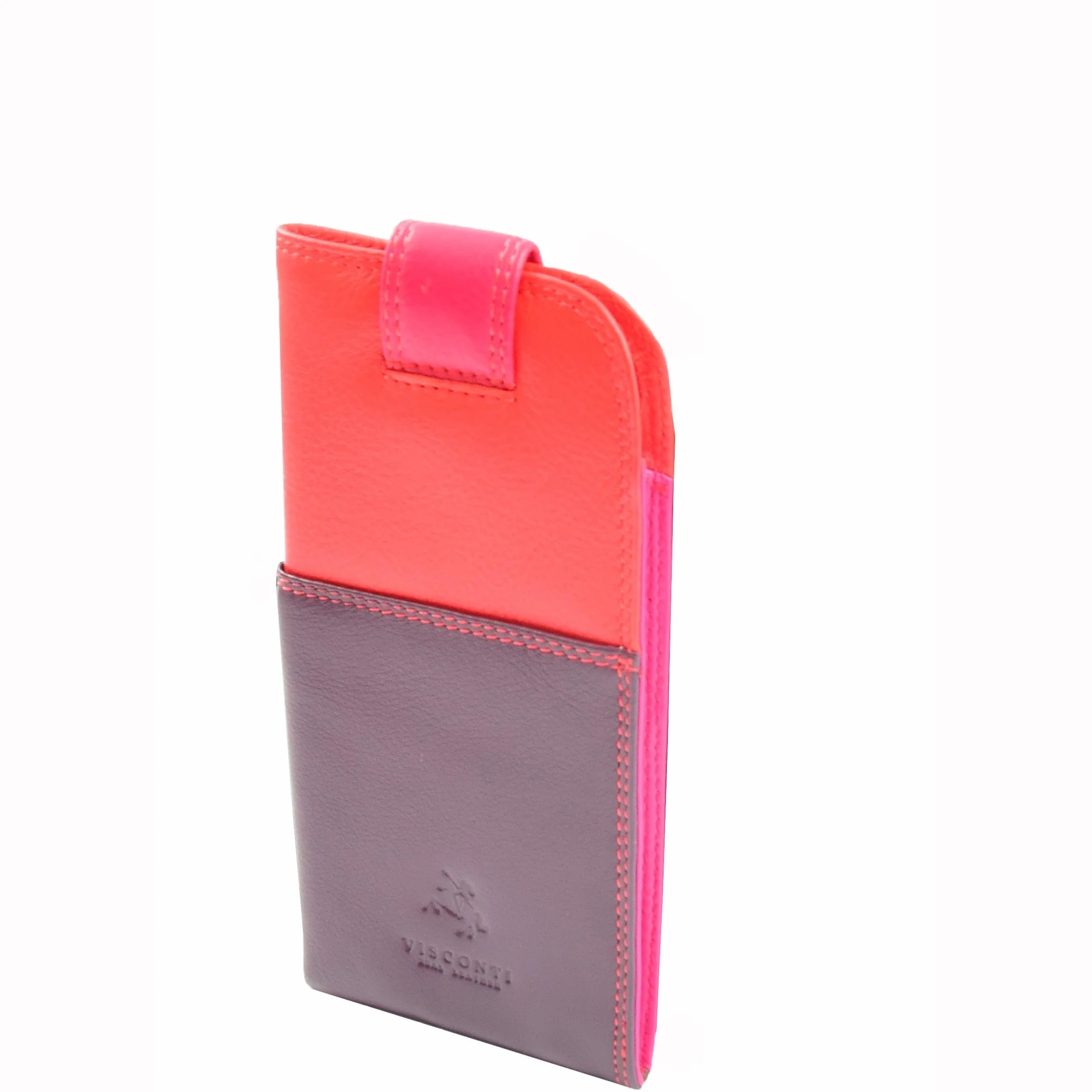 DR658 Stylowe etui na okulary z prawdziwej skóry Plum Multi, Śliwka Multi, S