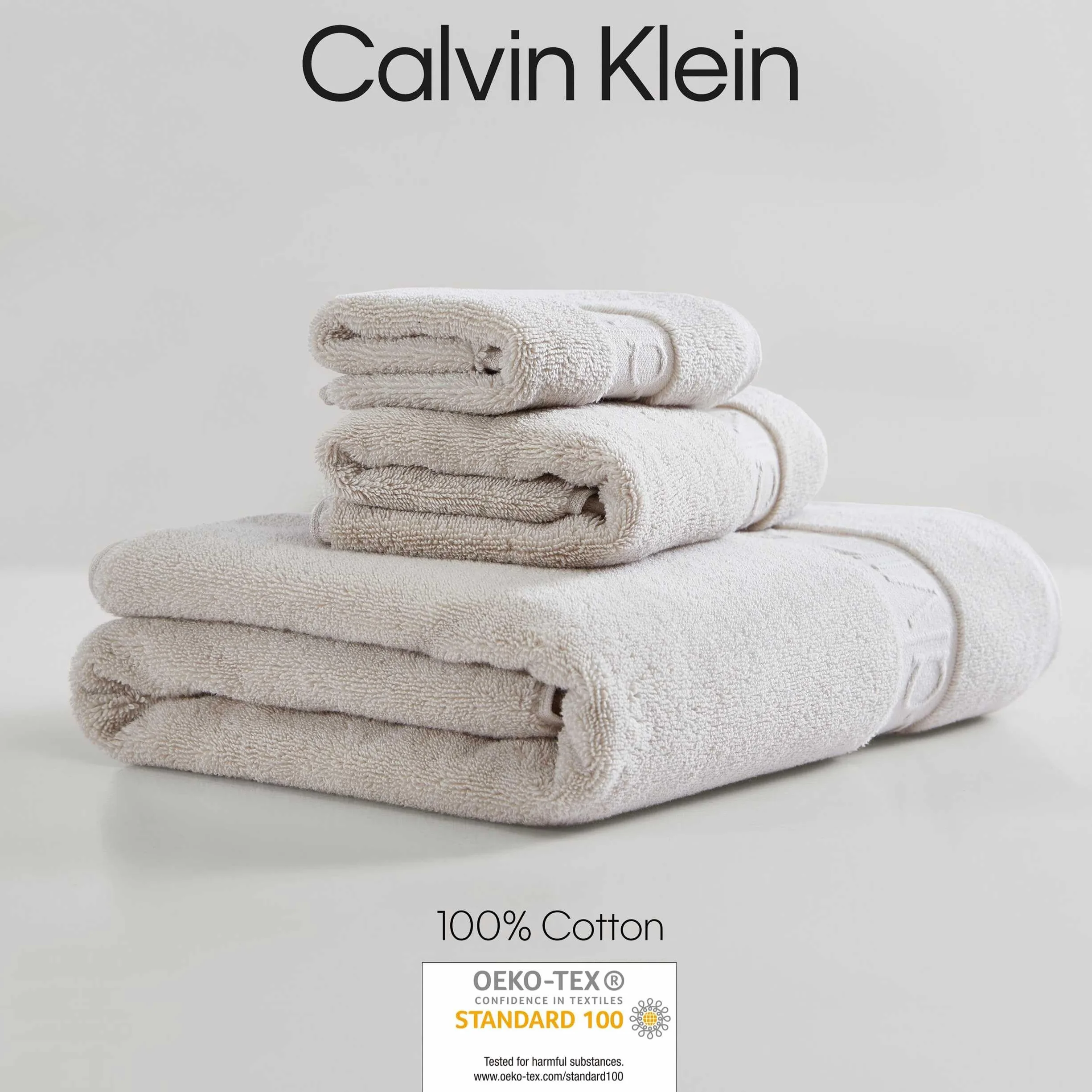 Calvin Klein - Zestaw ręczników, super miękkie ręczniki bawełniane premium z konstrukcją Zero Twist, nowoczesny wystrój łazienki, certyfikat Öko-Tex (ikoniczny jednolity beż, 3-częściowy)