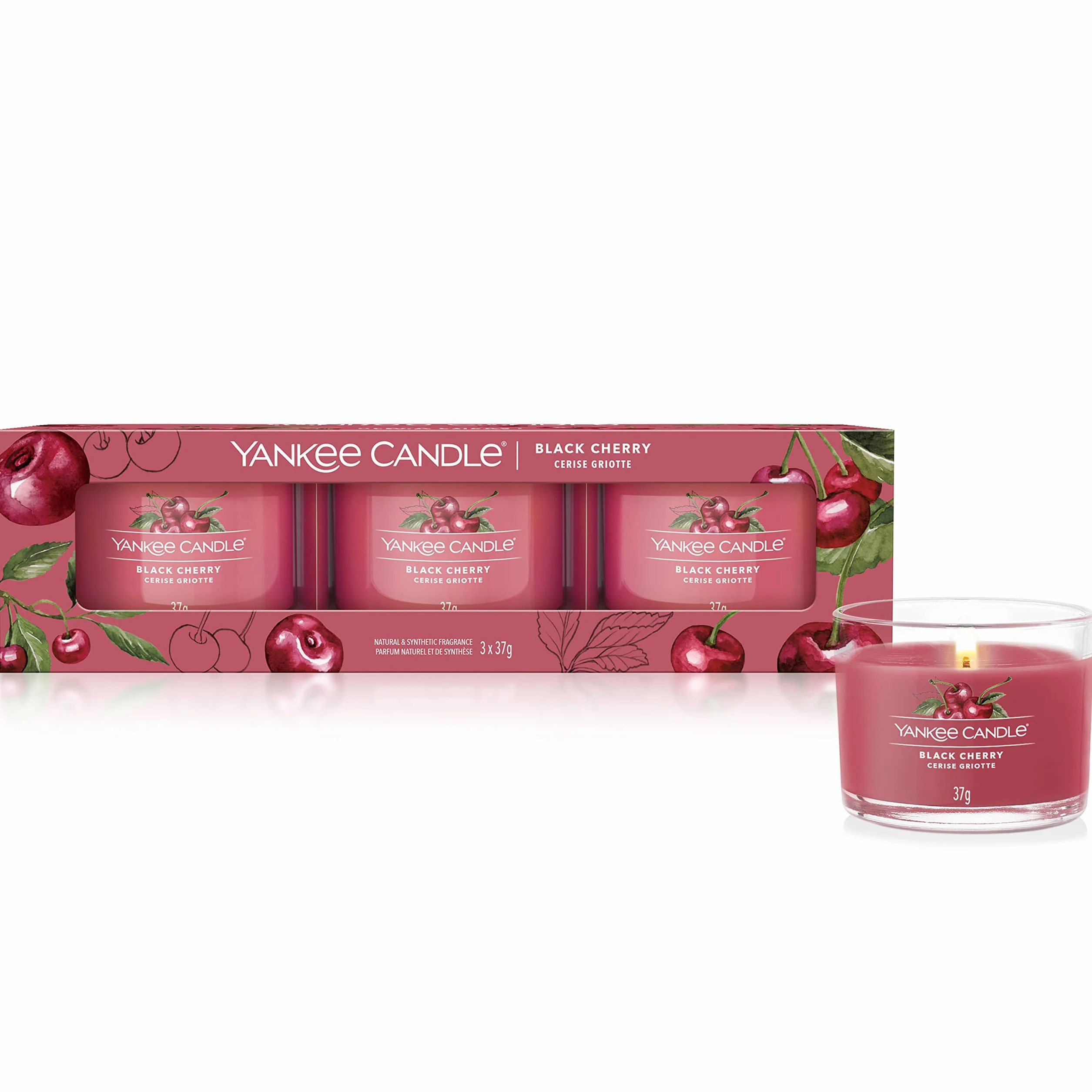 Yankee Candle Świece zapachowe zestaw upominkowy czarna wiśnia wosk sojowy 3 sztuki