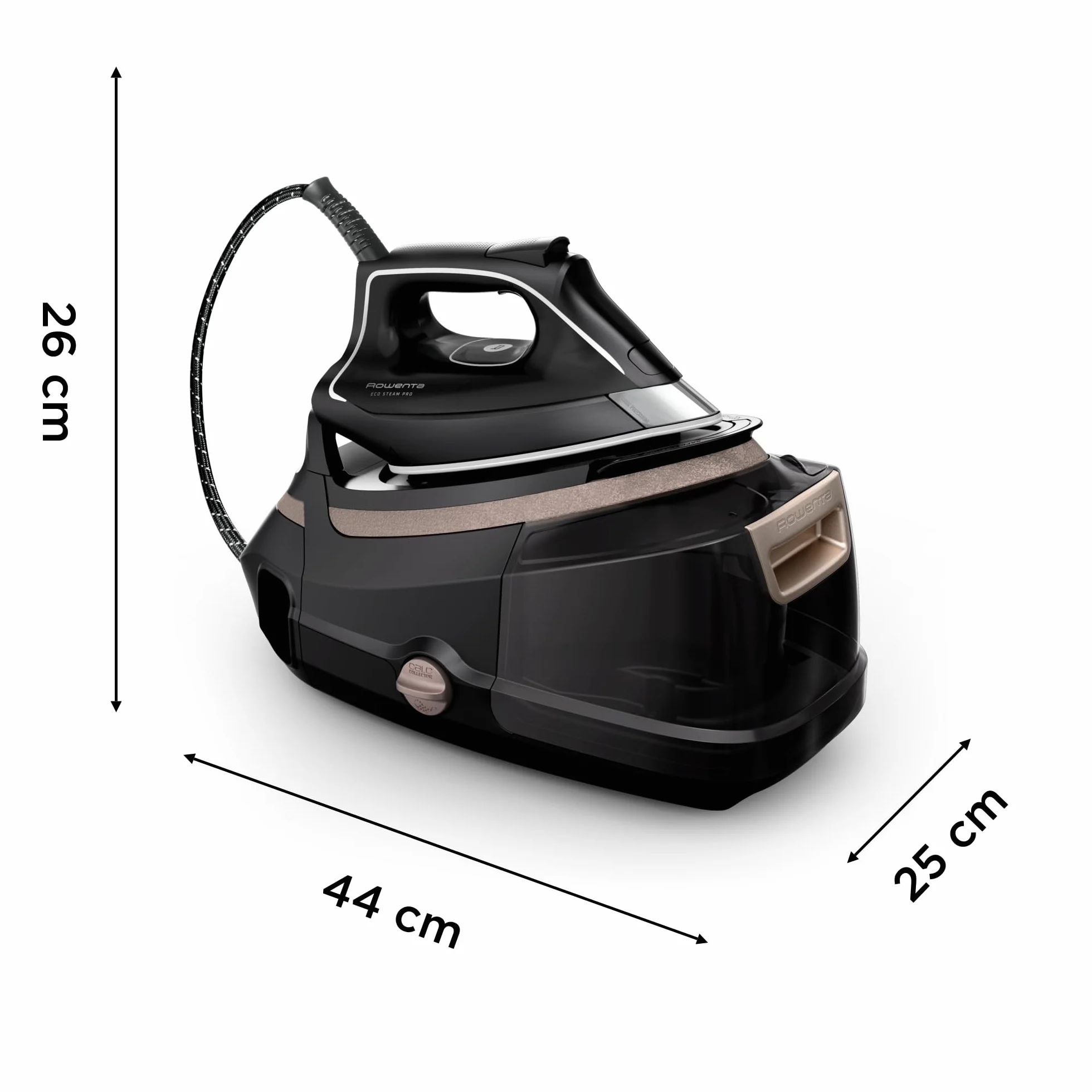 Rowenta Eco Steam Pro stacja parowa 2800 W 580 g/min uderzenie pary 150 g/min ciągłe wytwarzanie pary EcoDesign tryb Eco 5 ustawień czarny beżowy DG9640F0