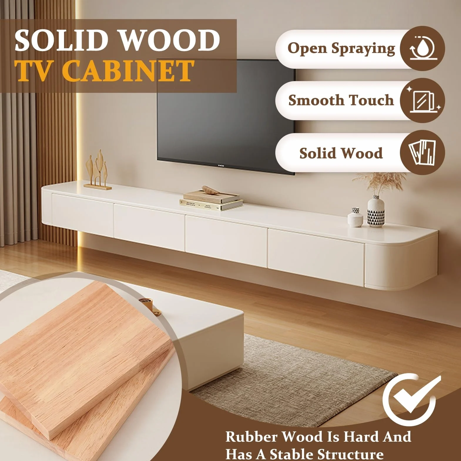 Solid Wood Wall-Mounted TV Storage Cabinet z Szafkami 160cm Czarny