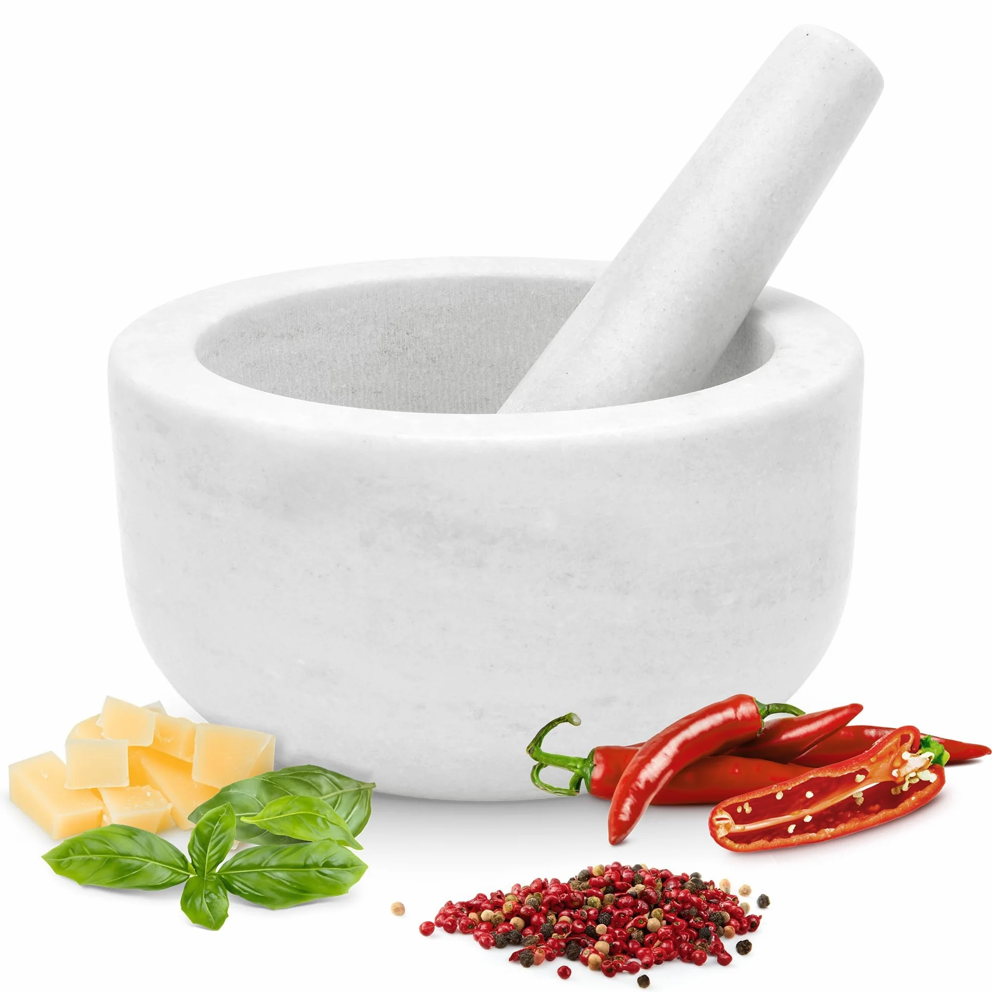 Zestaw moździerz z tłuczkiem z marmuru - 18 x 18 x 10cm - 800ml Mały moździerz z tłuczkiem - Mortar and Pestle do przypraw Salsa Pesto - Biały