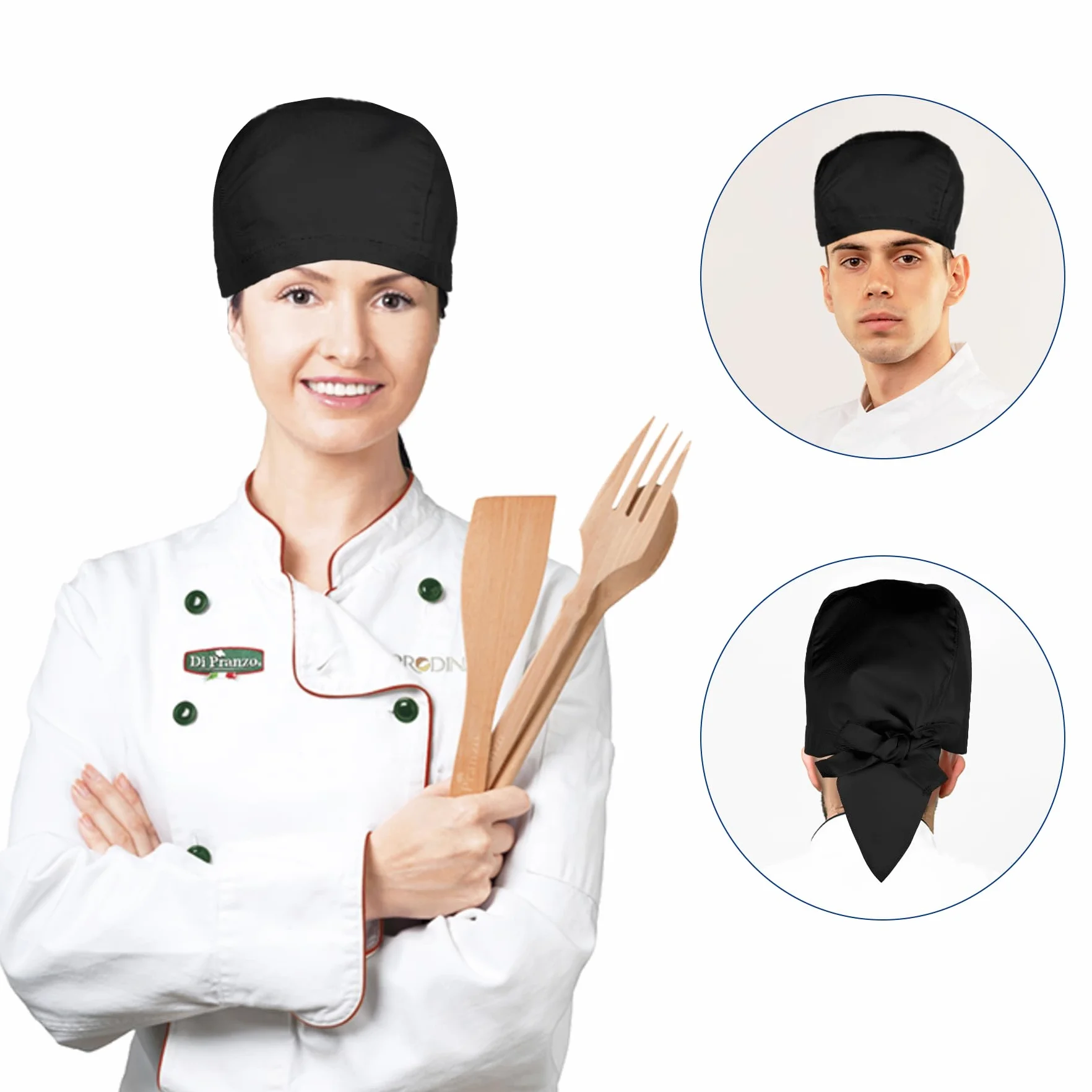 Czapka kucharska, czarna, unisex, regulowana czapka kucharska, rozmiar uniwersalny, regulowany kapelusz kucharski, bawełna, czapka kucharska, męska damska czapka kucharska, siatka na włosy,