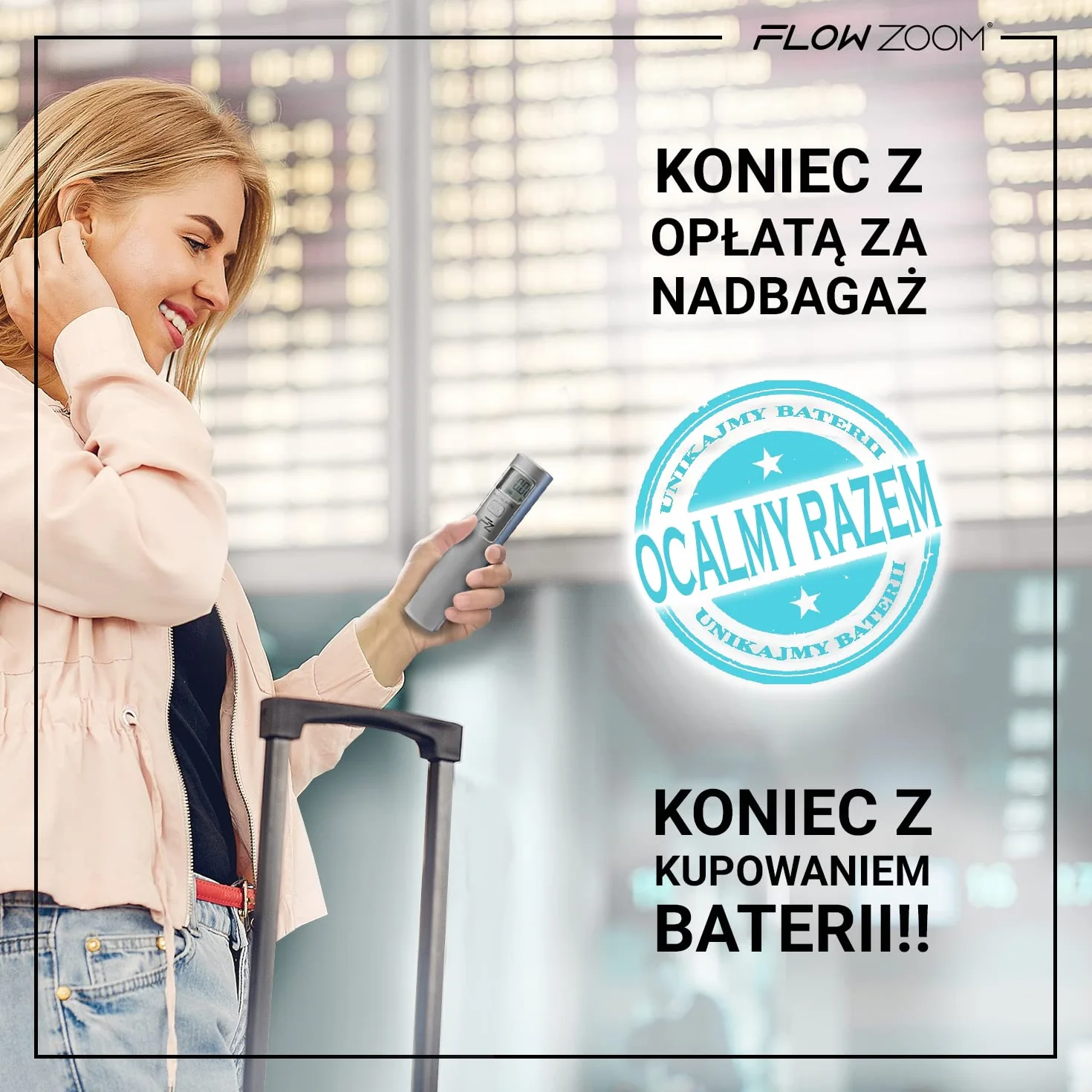 FLOWZOOM Waga Bagażowa Elektroniczna | Przenośna Podróżna Waga Wisząca z Torbą do Przenoszenia i Funkcją TARE | Walizkowa SHAKEE, Srebrny