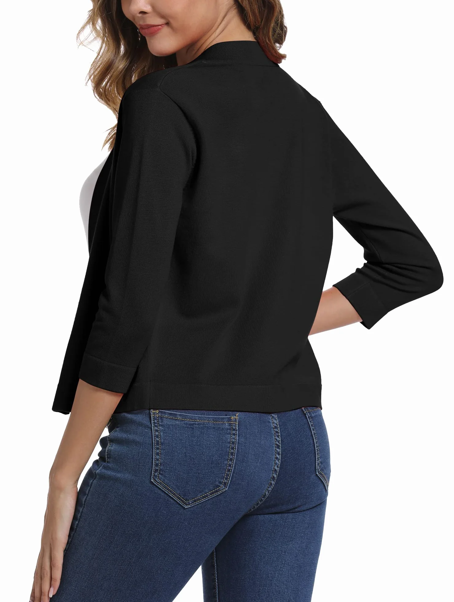 EXCHIC Damskie Nieformalny 3/4 Tuleja Sweter Rozpinany Jednolity Kolor Dziewiarski Kardigany