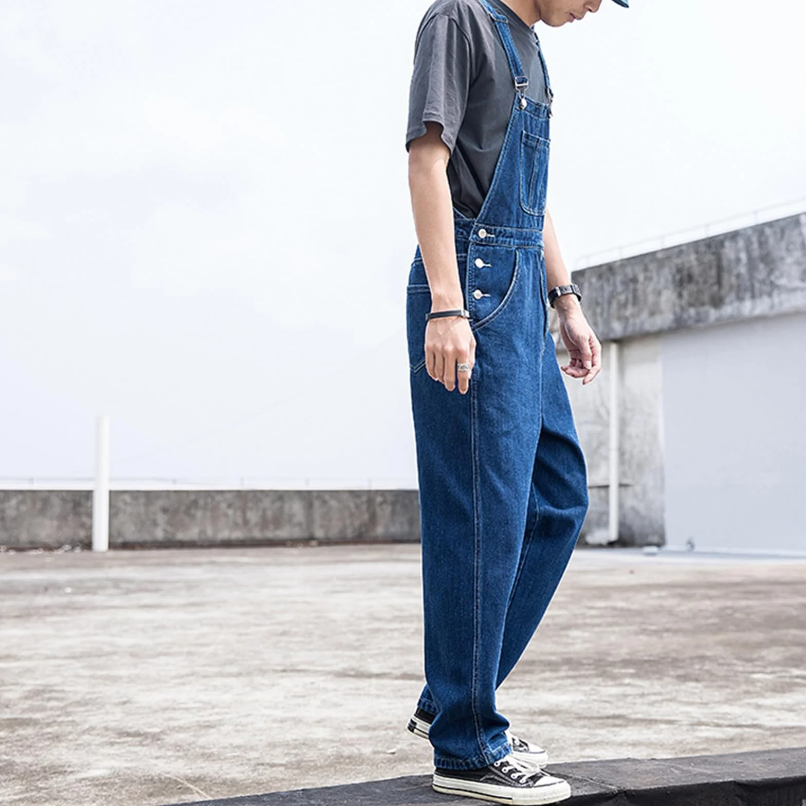 Męskie Ogrodniczki Denim Kombinezony na Szelkach Myte Casual Retro Cargo Jeans Kombinezony Regulowane Ramiączka Odzież Robocza Spodnie,Dark blue,XL