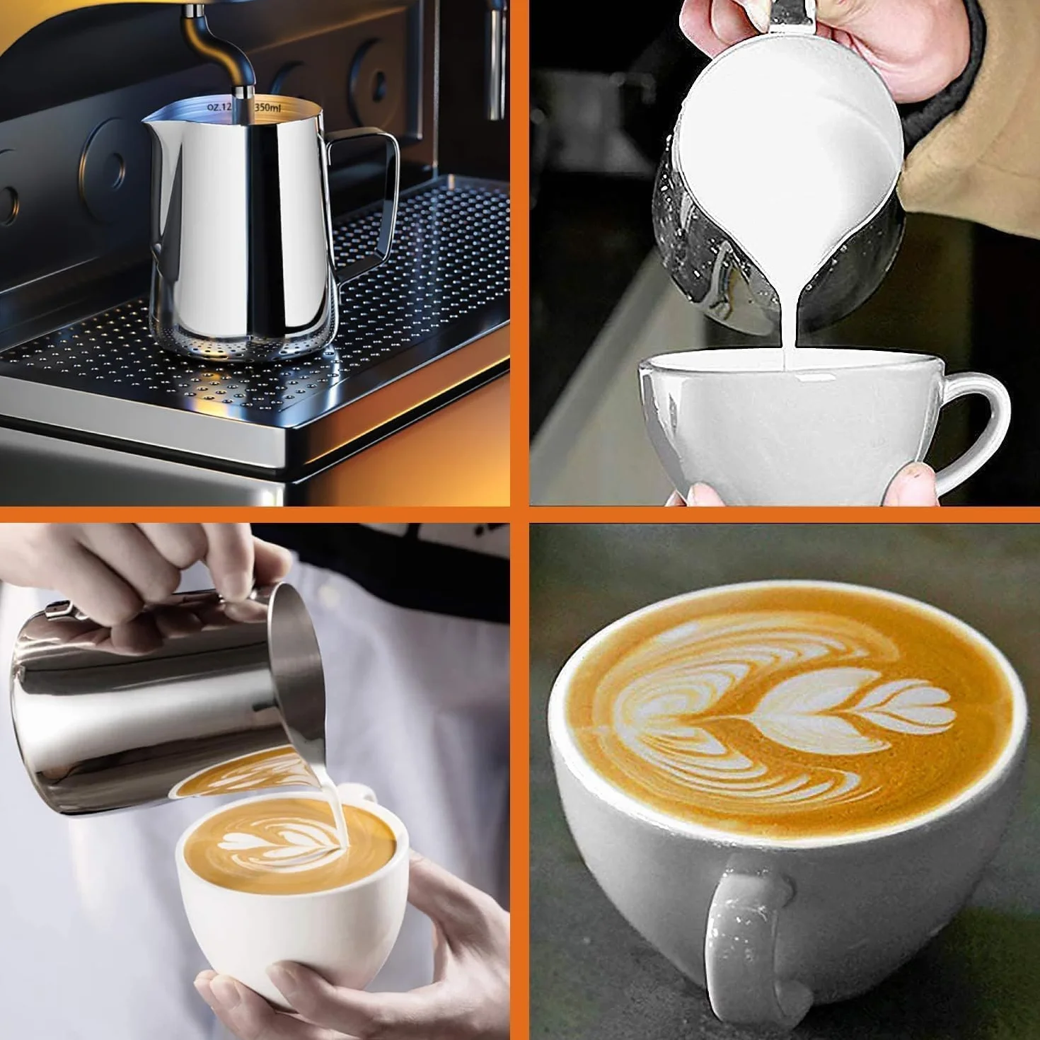 ERBO Dzbanek na mleko 600 ml, stal nierdzewna 304, do spieniania mleka, espresso, cappuccino