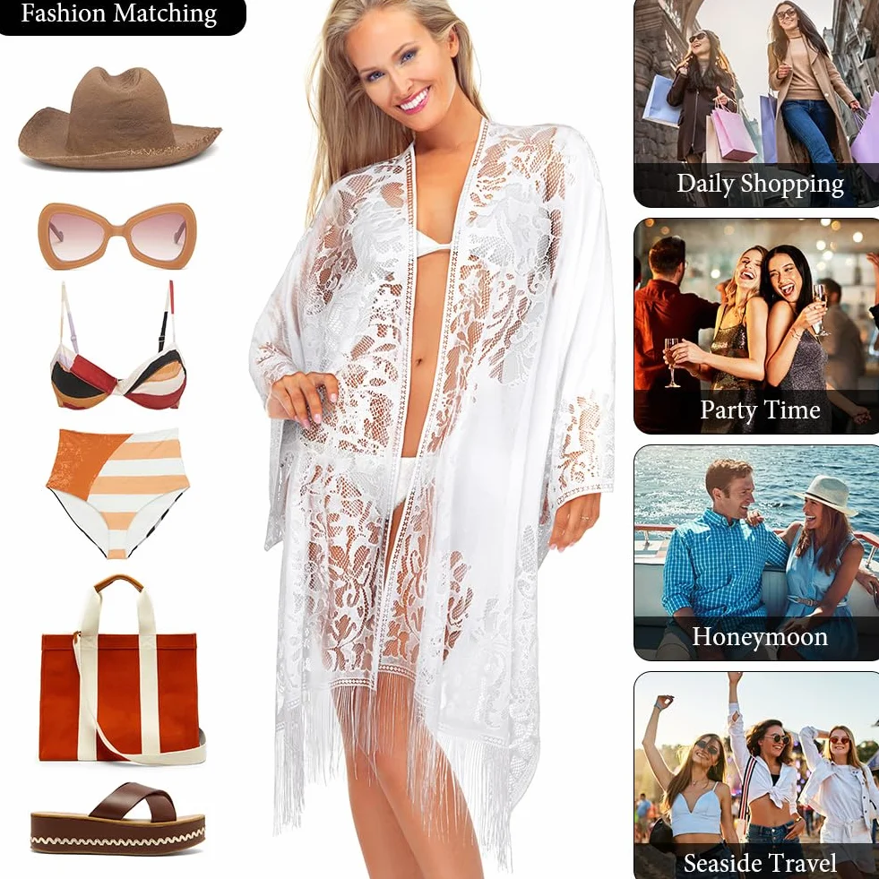 AUYAO sukienki plażowe, damskie, letnie bikini, stroje kąpielowe, sukienka do przewijania, elegancka sukienka kąpielowa, koronkowe kimono, ponczo plażowe, luźne, luźne, plażowe, na urlop na plaży