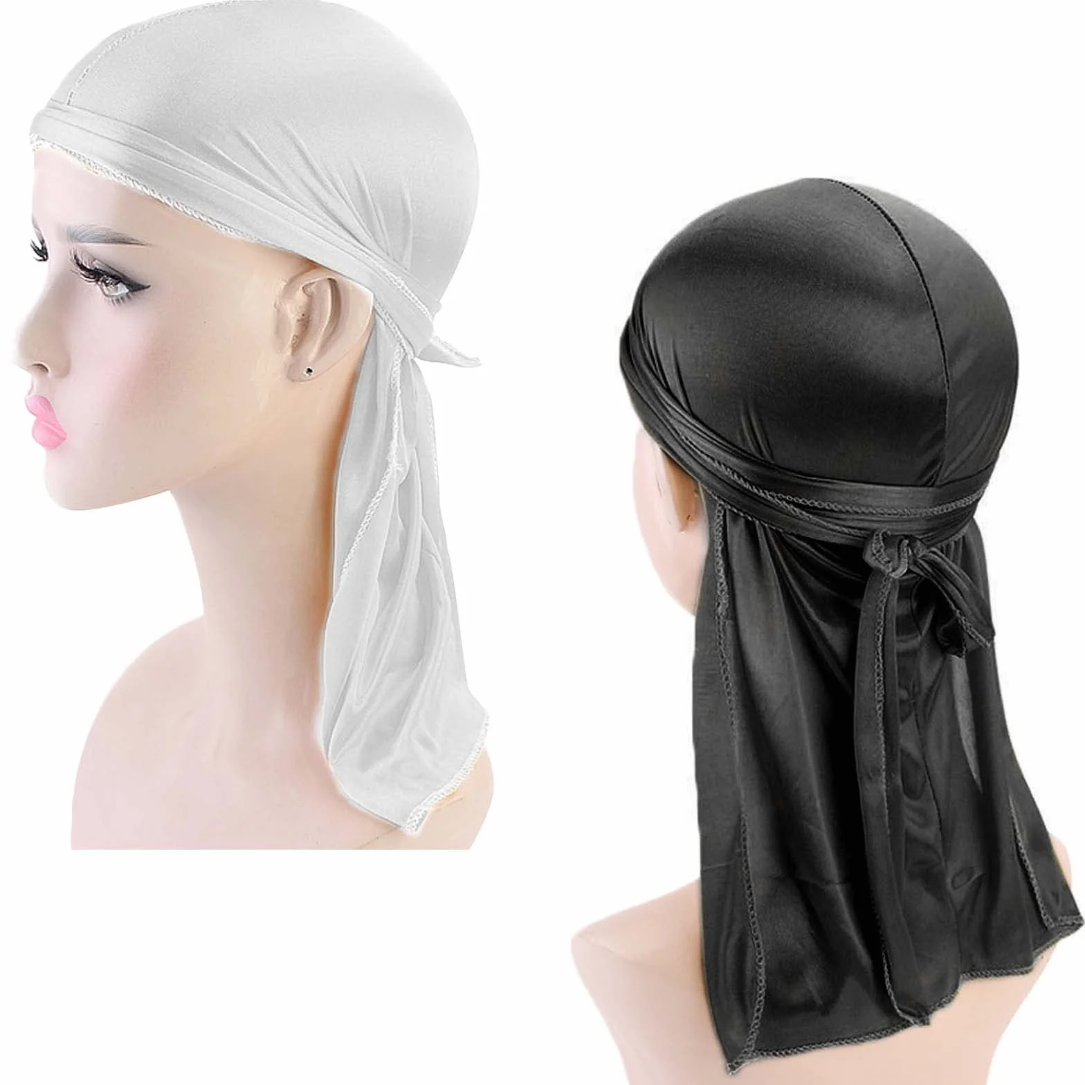 2 szt. Jedwabisty Durag Męski Kapelusz Miękki Pirate Durag, Unisex Elastyczna czapka Waves z długimi ogonami i szerokimi paskami, oddychająca czapka Durag Pirate Hat dla kobiet mężczyzn