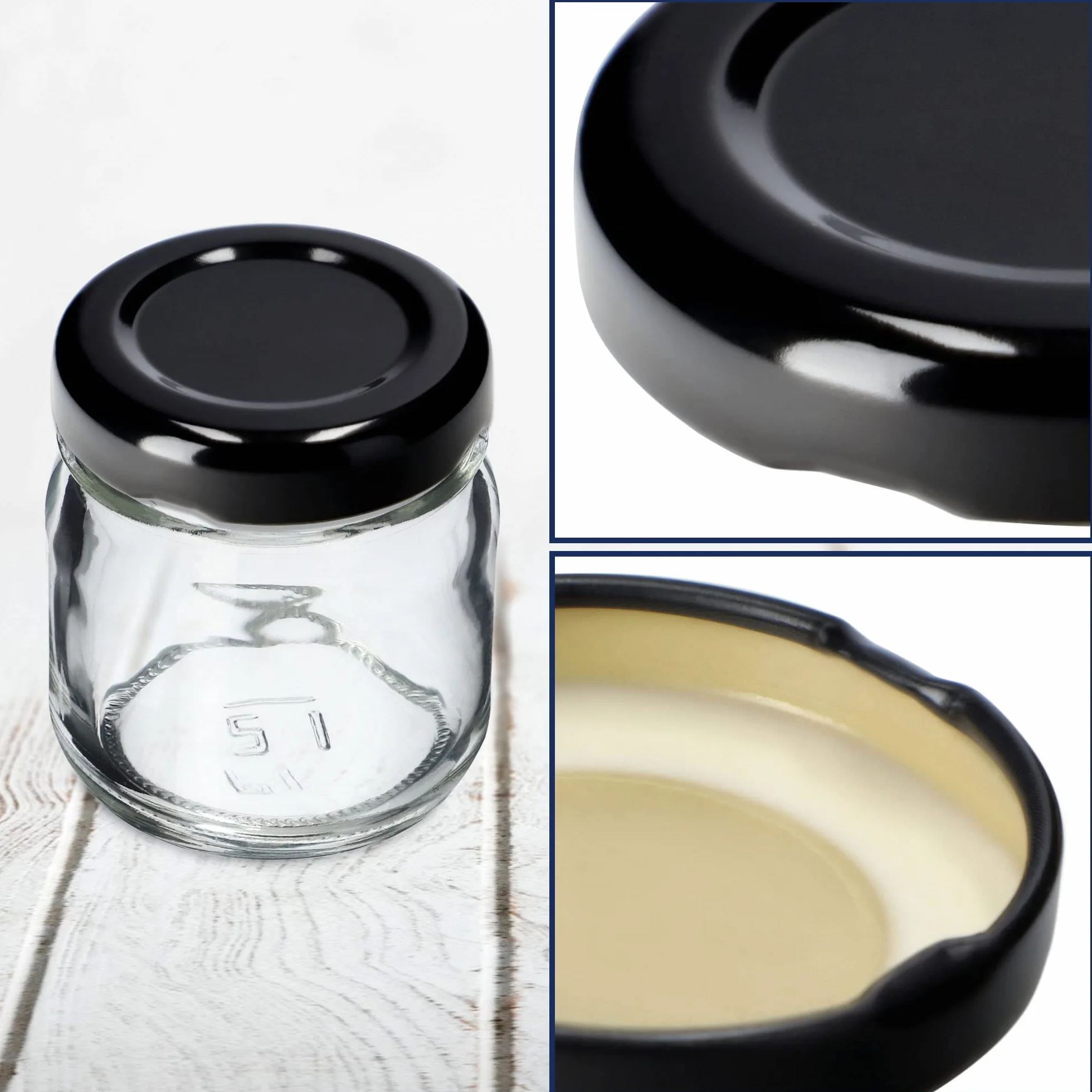 KADAX Zestaw 10 szt. Wieczka twist - off metalowe fi43 mm 40 ml czarne, szczelne zamknięcie z 4 zaczepami, odporne na korozję, do słoików i butelek na przetwory