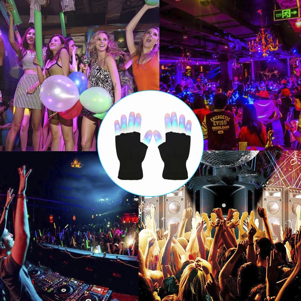 Vicloon Migające Rękawiczki LED Rave z Wieloma Trybami - Kolorowe Świecące Ciepłe Rękawiczki do Tematycznych Nocnych Przyjęć, Festiwali, Halloween i Bożego Narodzenia