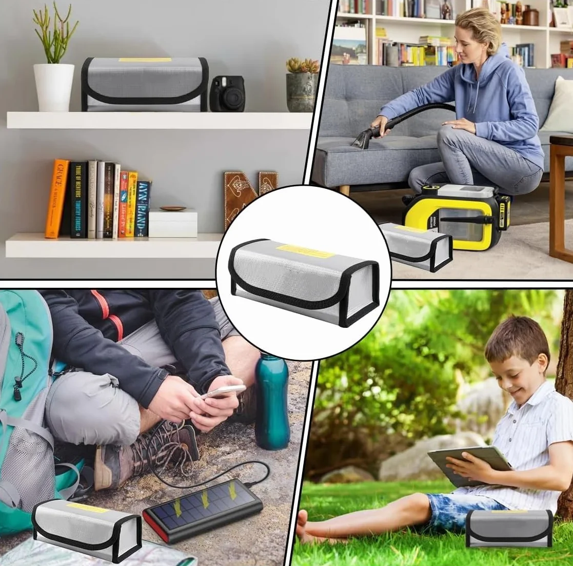 Ognioodporna torba na baterie, ochrona przeciwwybuchowa, Lipo Safe Bag do przechowywania i transportu – odporna na wysokie temperatury (1100°C) – idealna do akumulatorów e-bike LiPo, litowo-jonowych