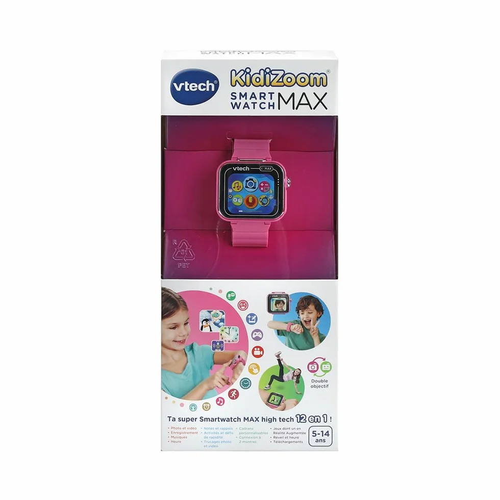 VTech - KidiZoom SmartWatch MAX Rose, cyfrowy zegarek dla dzieci, zdjęcie, selfie, wideo, poziomy ekran dotykowy, zabawka high-tech, prezent dla dzieci i nastolatków w wieku od 5 lat do 14 lat -