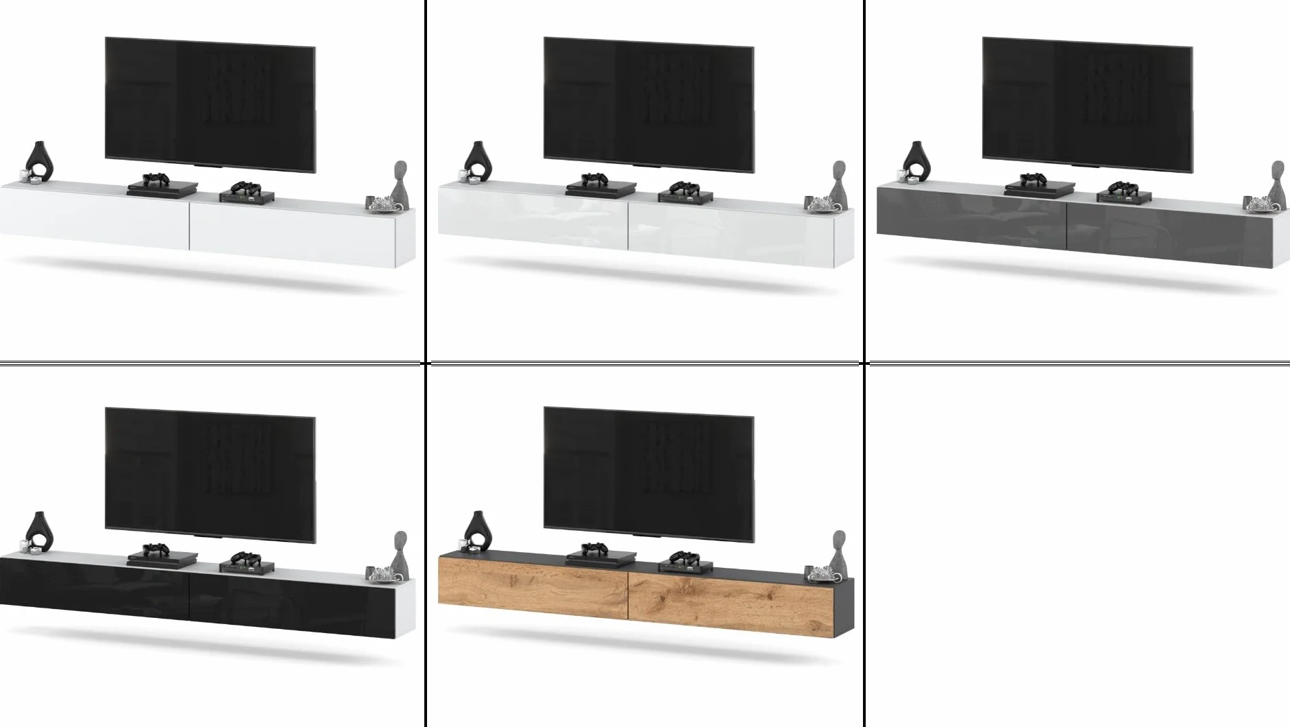 Szafka Rtv Wisząca 280cm Loft Pojemna Pod Telewizor Salon Szary Dąb Wotan