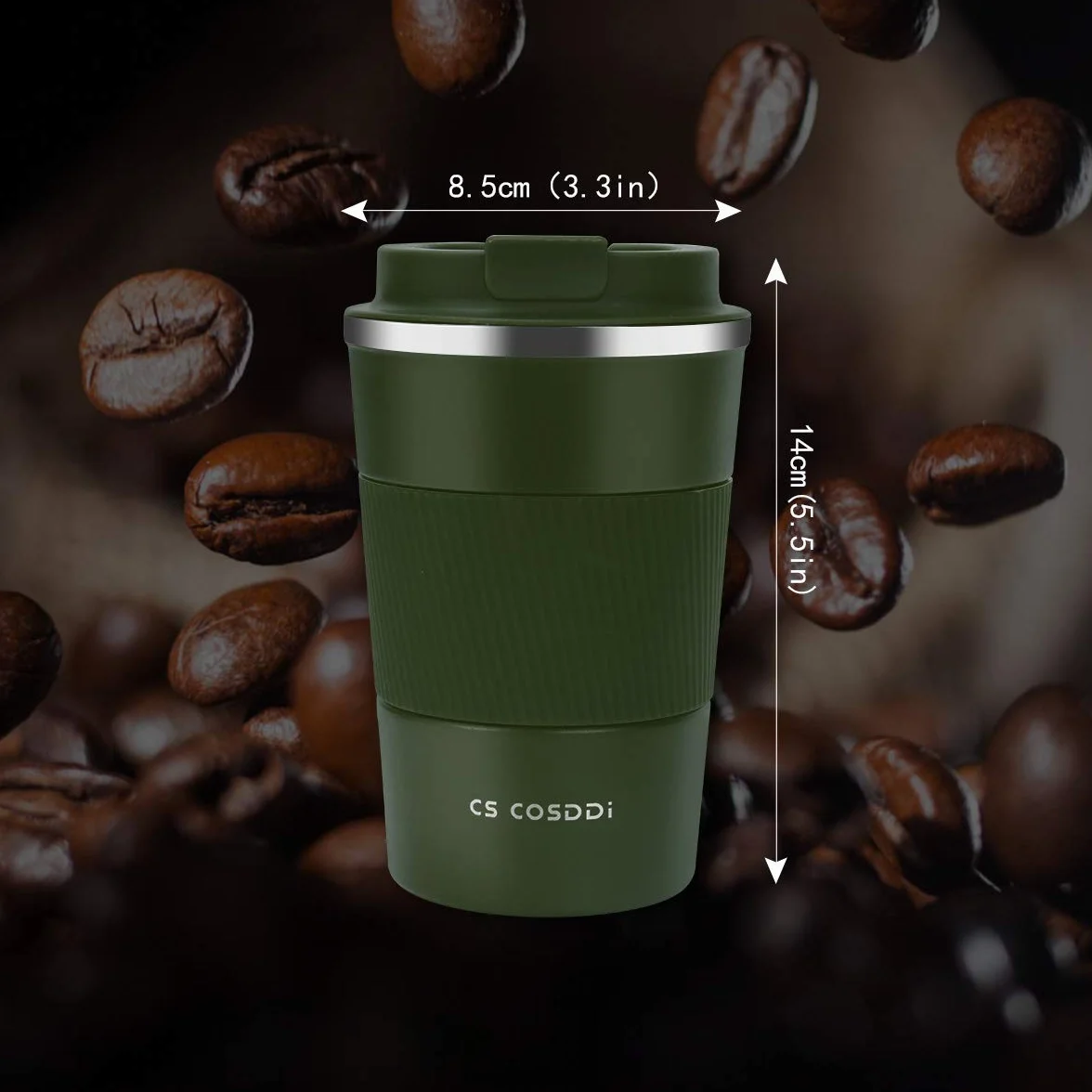 Kubek Termiczny 380ml ze Stali Nierdzewnej, Podwójne Ścianki, Kubek Podróżny do Kawy