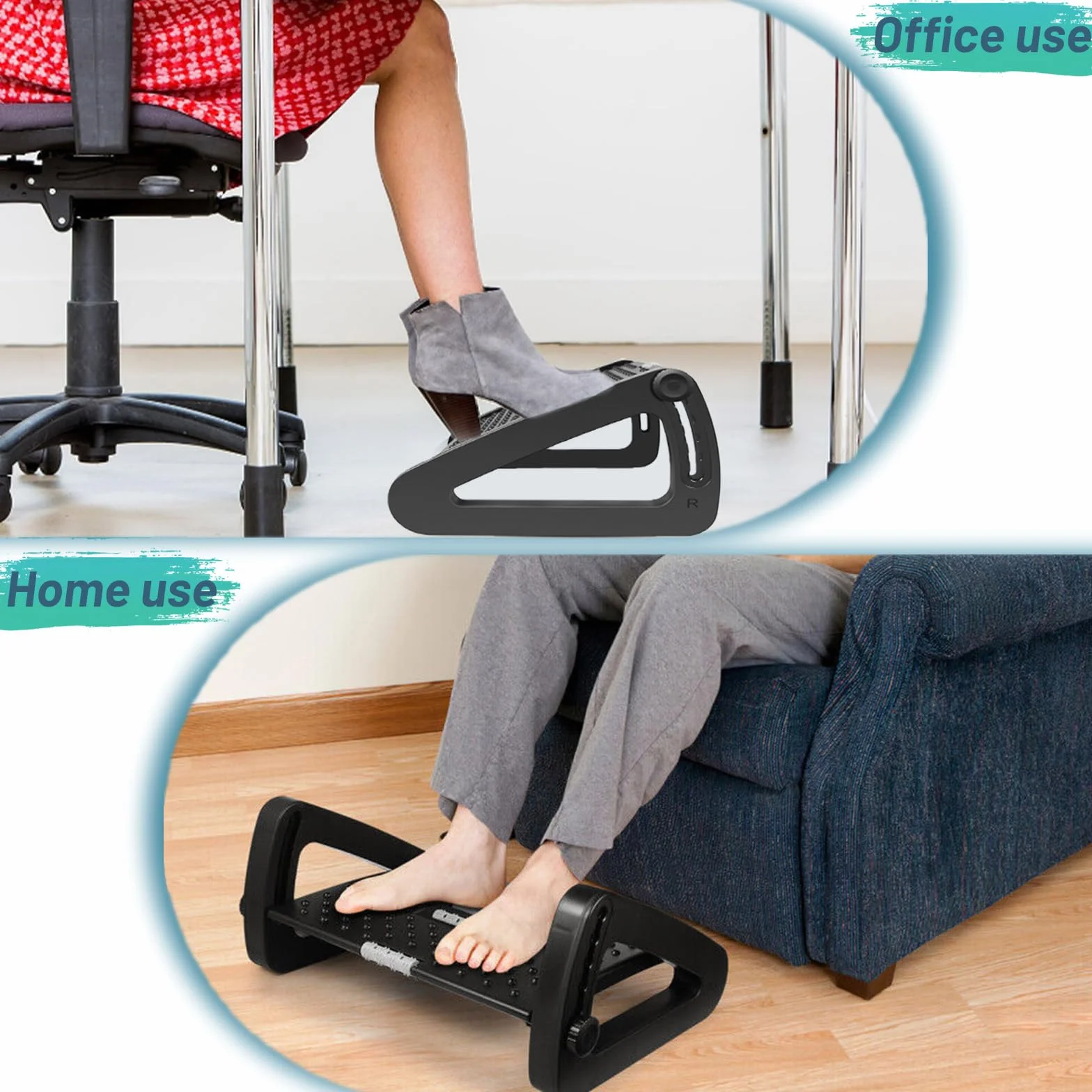 Ergonomiczny podnóżek, 6 podnóżków z regulacją wysokości, antypoślizgowy podnóżek pod biurkiem z funkcją masażu, do domu, biura i podróży