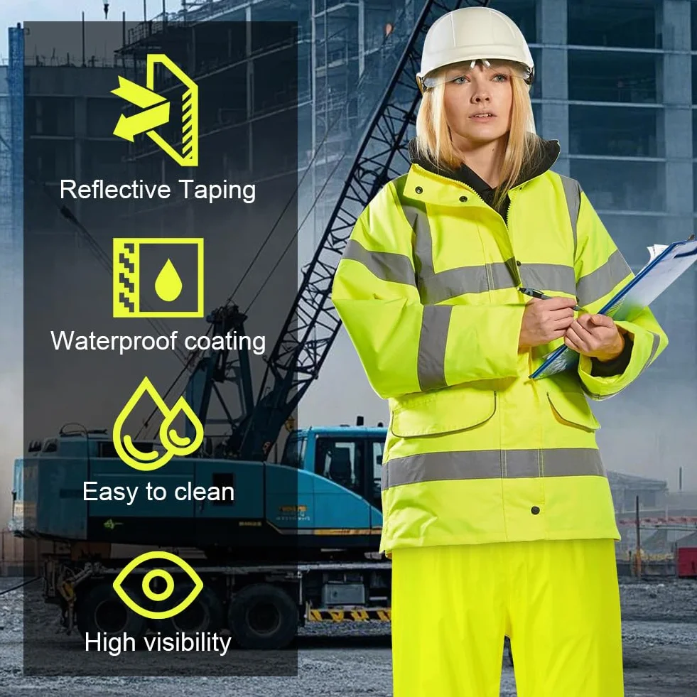 AUYAO Spodnie o wysokiej widoczności, dwuwarstwowe spodnie przeciwdeszczowe Hi-Vis, odblaskowe i wodoodporne spodnie przeciwdeszczowe, męskie i damskie spodnie robocze na zewnątrz