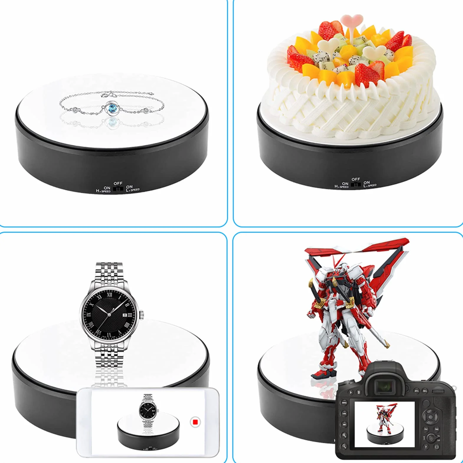 Battery Powered Display Turntable, 1.5kg Load Bearing Speed Adjustable Rotating Mirror Display Stand for Shop Home Display