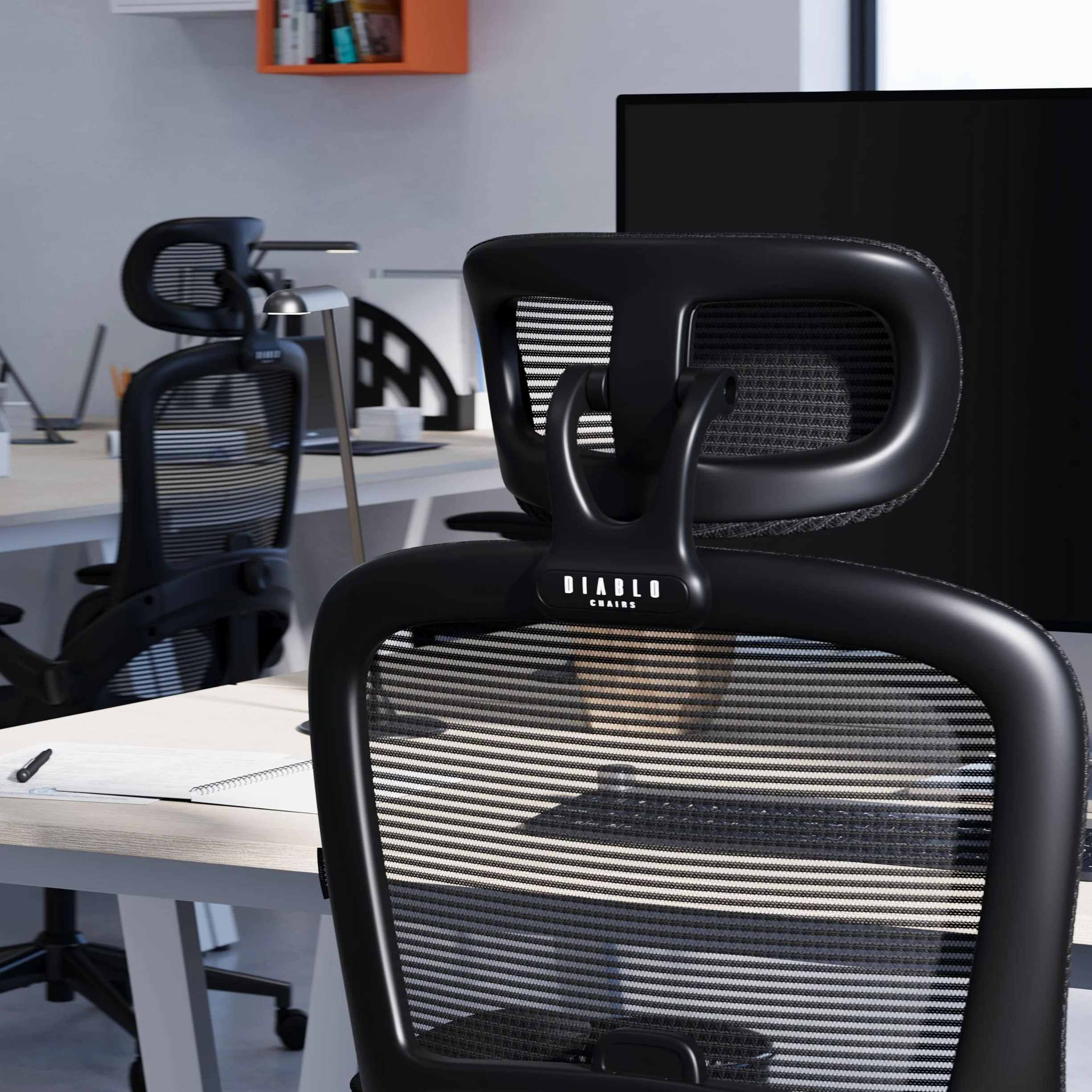 Diablo Ergonomiczny Fotel Biurowy V-Light | Regulowane Podłokietniki, Oddychająca Tkanina, 4 Poziomy Regulacji Oparcia, Regulowany Zagłówek, Podparcie Lędźwiowe (Czarny)