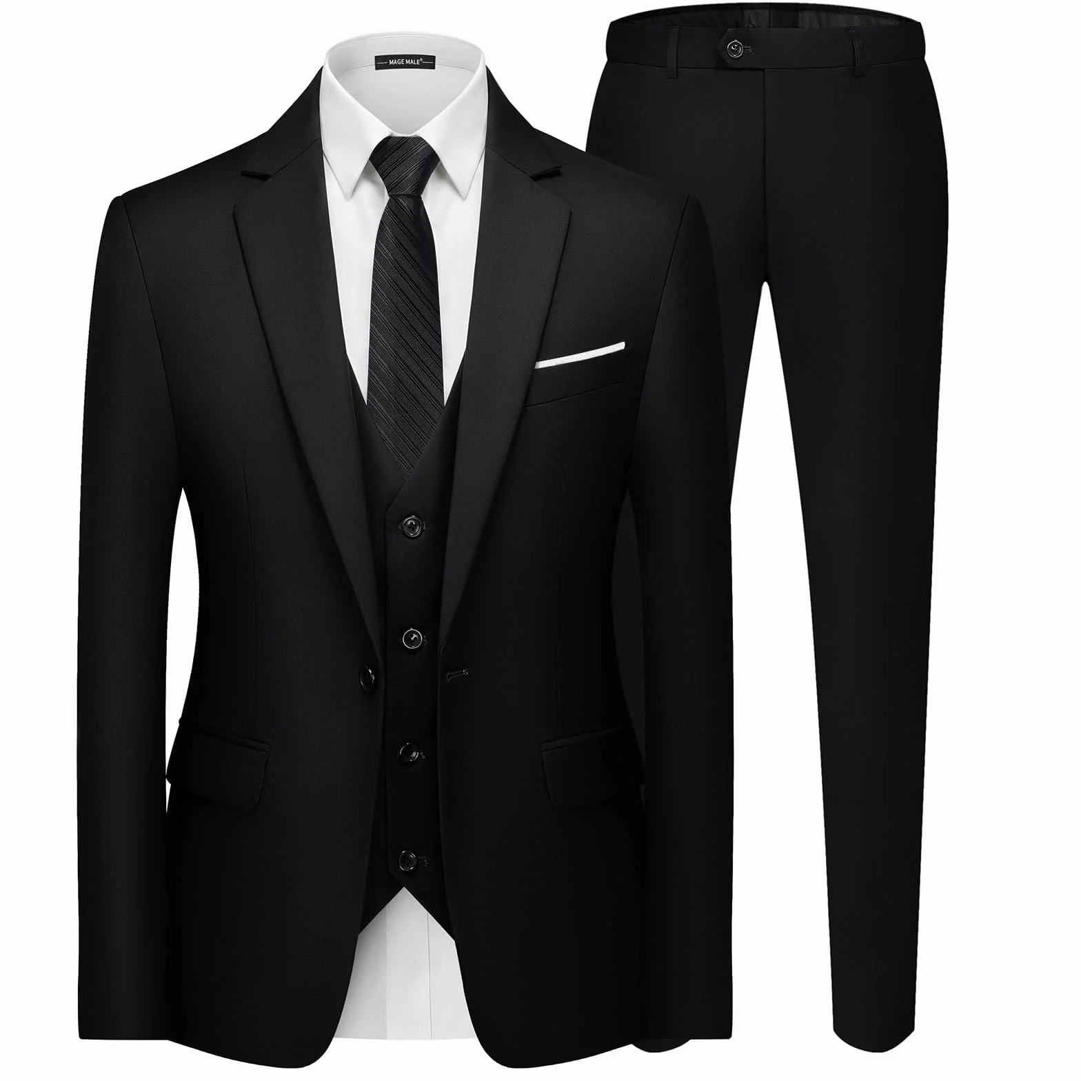 MAGE MALE Męski 3-częściowy garnitur elegancki solidny jeden guzik slim fit jednorzędowa marynarka imprezowa kamizelka zestaw spodni