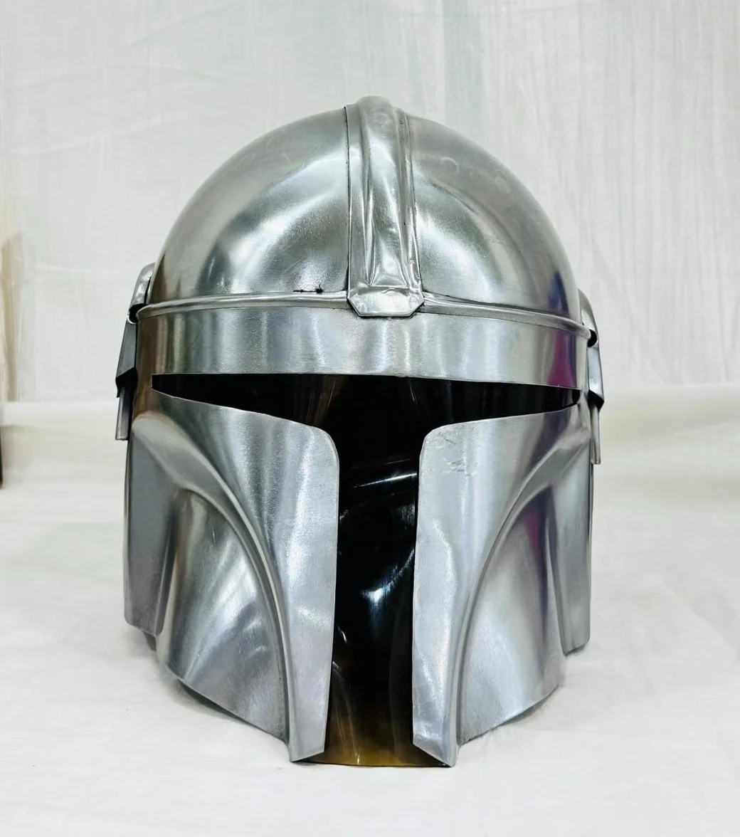 Nautical Replica Hub Steel Mandalorian Helmet by Design Handicraft - SCA średniowieczny hełm do kostiumu na Halloween i do teatru do odgrywania ról, srebrny