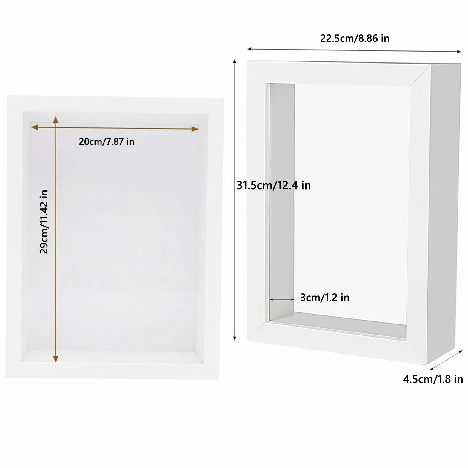 Ramka 3D do Napełniania, 20 x 29 cm, Ramka 3D A4, Głęboka Ramka na Zdjęcia, Bukieci, Rysunki, Pamiątki, Dzieła Sztuki DIY, Medale (Biała)