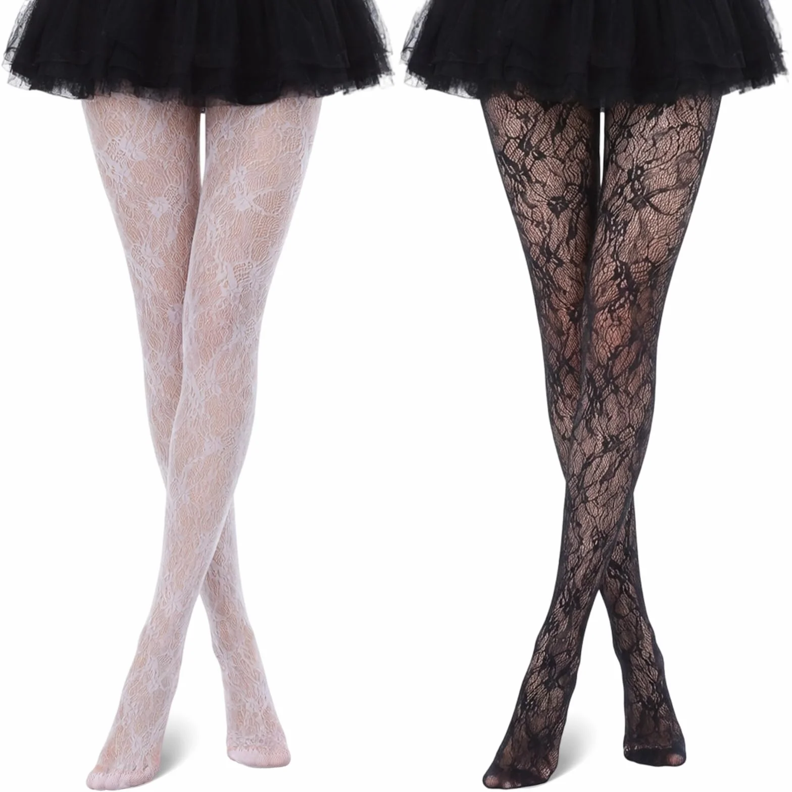 Cobee 2 pary rajstop białych, damskie rajstopy wzorzyste koronkowe kwiatowe ażurowe kabaretki Tights białe ażurowe eleganckie koronkowe rajstopy