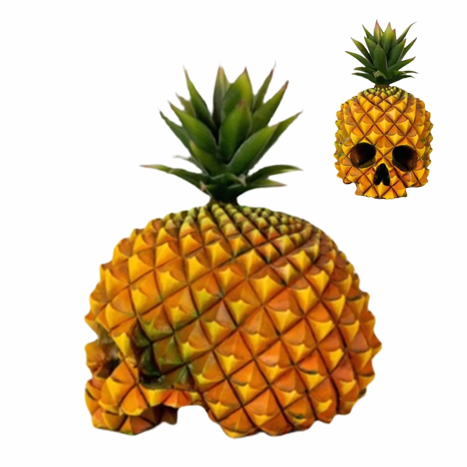 Rzeźba głowy czaszki ananasa, głowa czaszki ananas dekoracja rzeźba | zabawny ananas czaszka figurka z żywicy do salonu