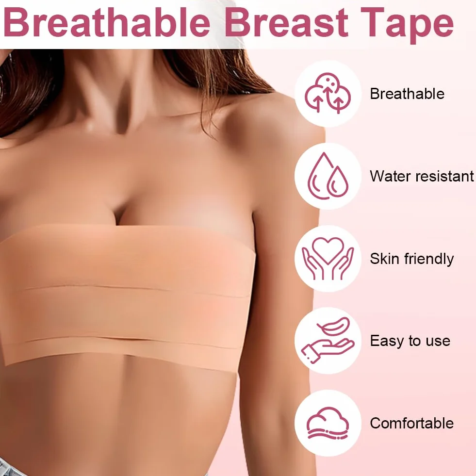 AOOWU Klejony biustonosz push-up bez ramiączek, niewidoczny biustonosz bez ramiączek, samoprzylepny biustonosz push-up, duży mały biustonosz typu boob tape breast boob, biustonosz bez ramiączek, modny