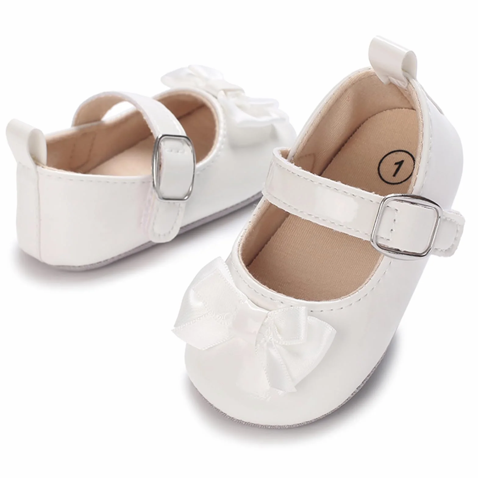MASOCIO Buty dla dziewczynek Mary Jane dziecięce antypoślizgowe buty do chodzenia, Biel 2, 12-18 Miesiące