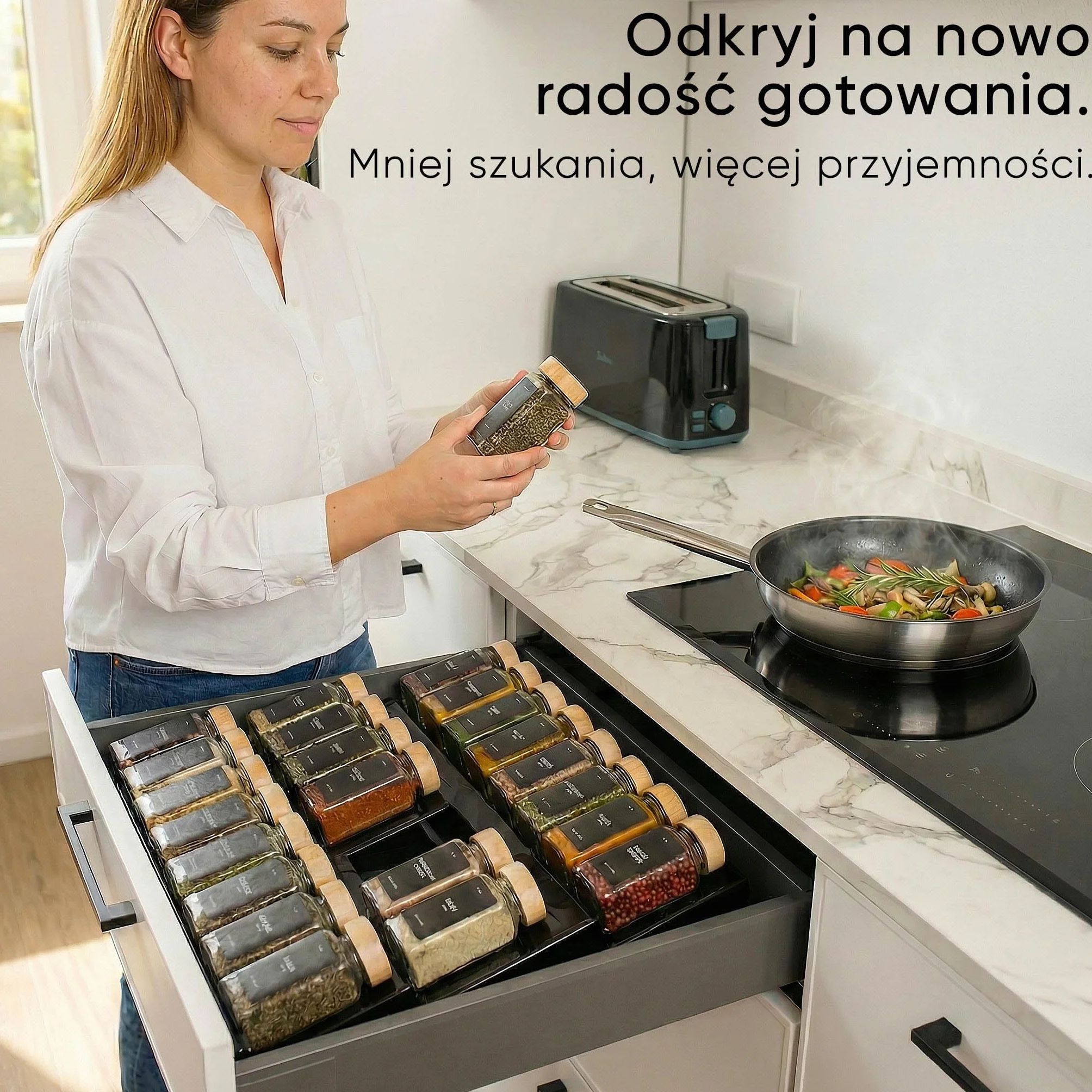 Deco Haus Organizer do Przechowywania Przypraw w Szufladzie 3 Poziomy Zestaw 24 Słoików 280 Etykiet