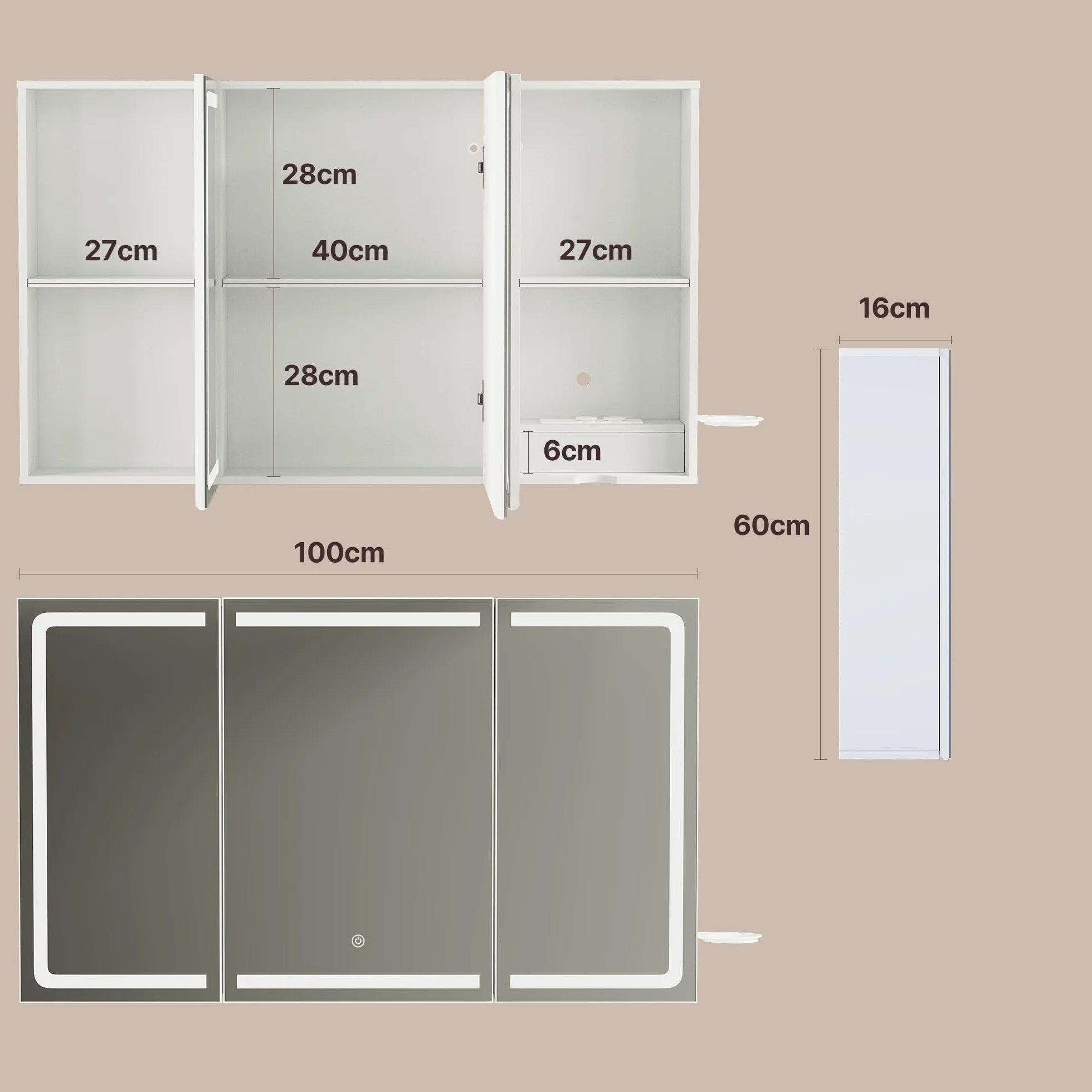 Xbro Szafka Lustroowa z Oświetleniem LED 100x16x60 cm Biała