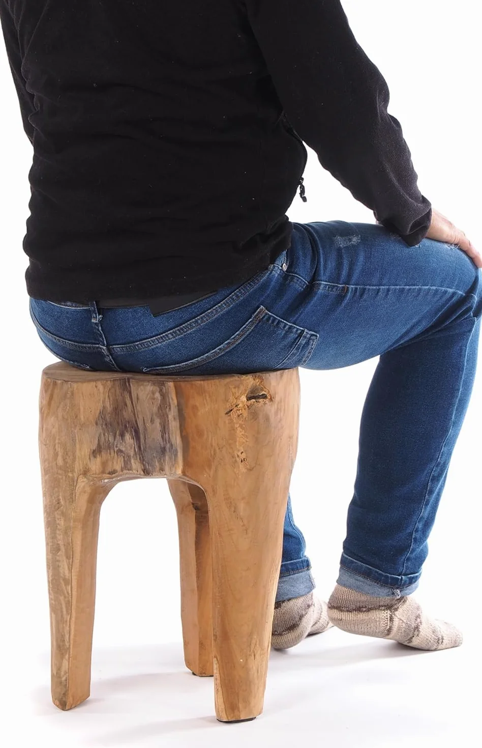 DESIGN DELIGHTS RUSTYKALNY TABORET Z PNIA DRZEWA Log | 41x29x29 cm (WxSzxG), stare drewno, naturalny | taboret do siedzenia